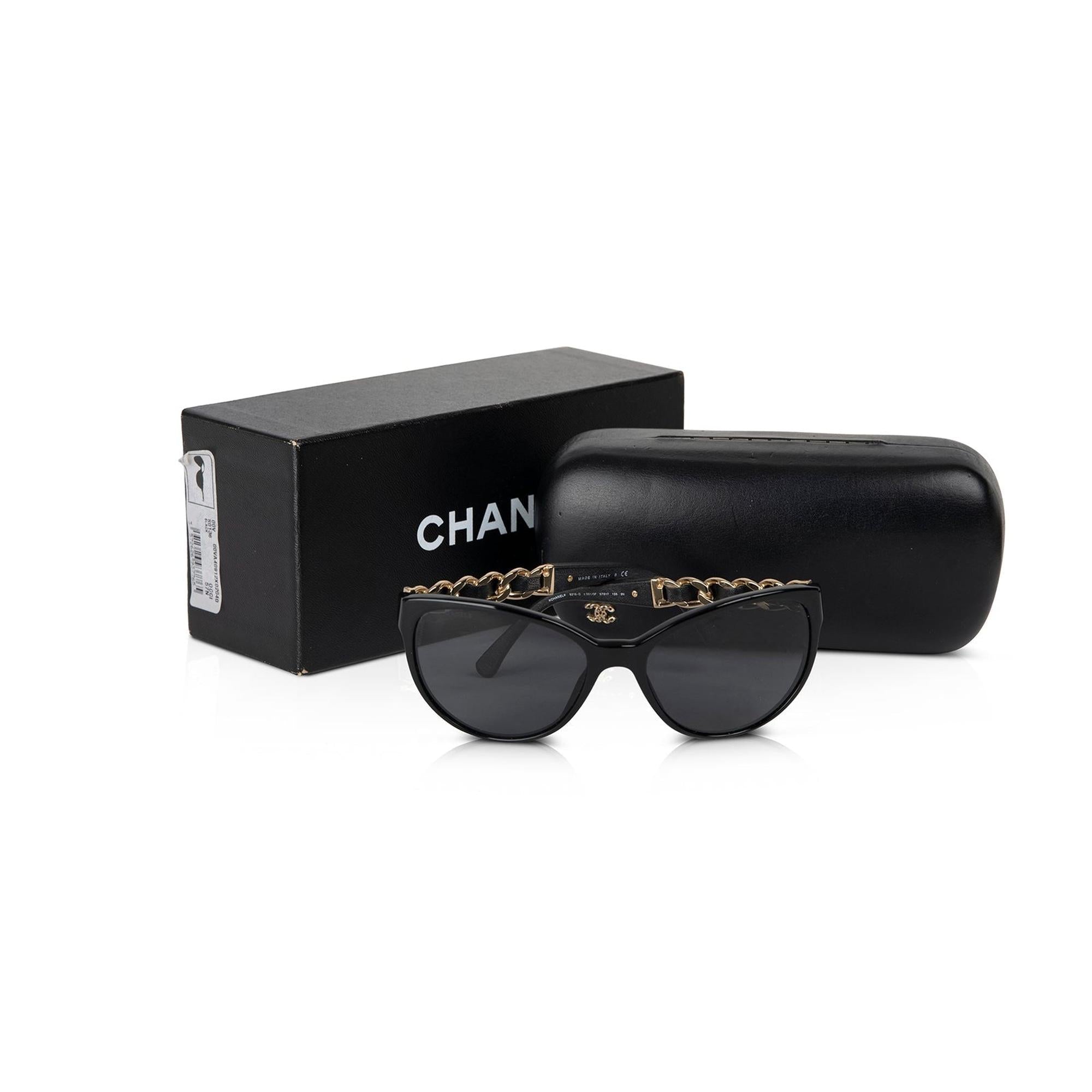 Chanel 2021 Chain-Link & Leather Sunglasses w/ Box & Receipt