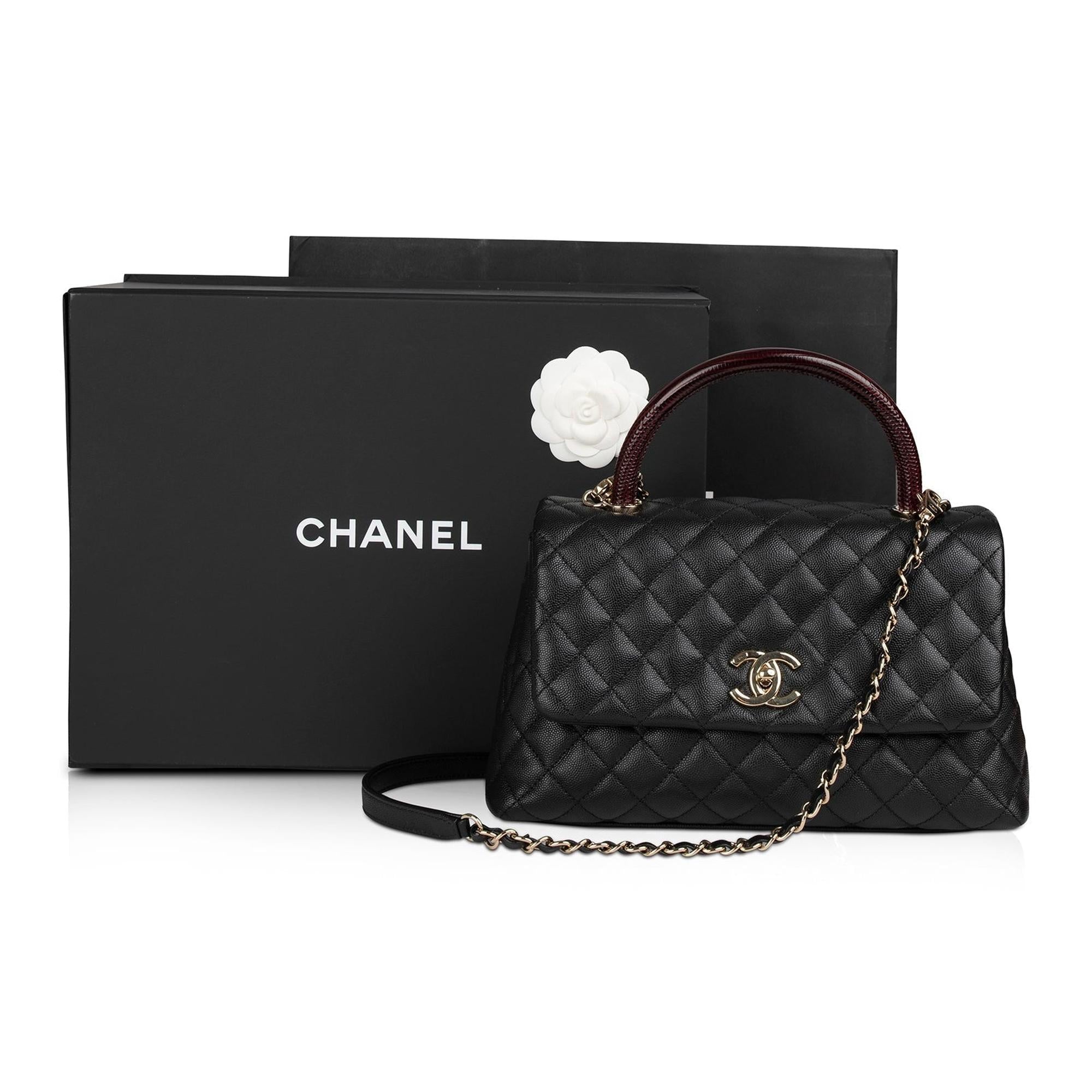 Chanel 2021 Medium Lizard-Trimmed Coco Handle Bag w/ Box, Receipt & Authenticity Card