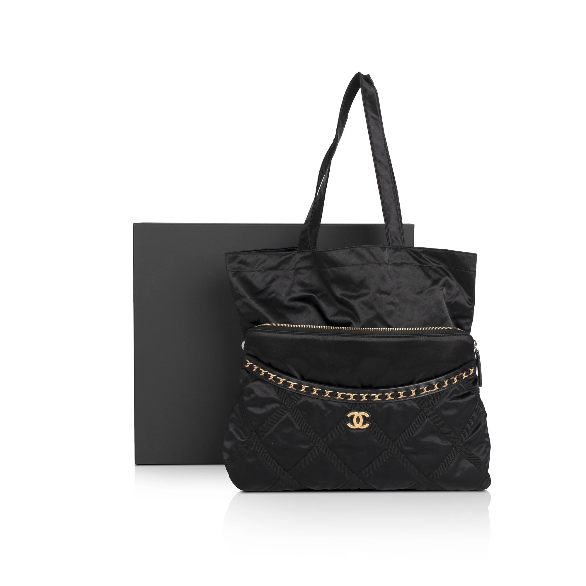 Chanel 2021 Nylon Grosgrain Lifestyle Pouch with Foldable Tote Bag