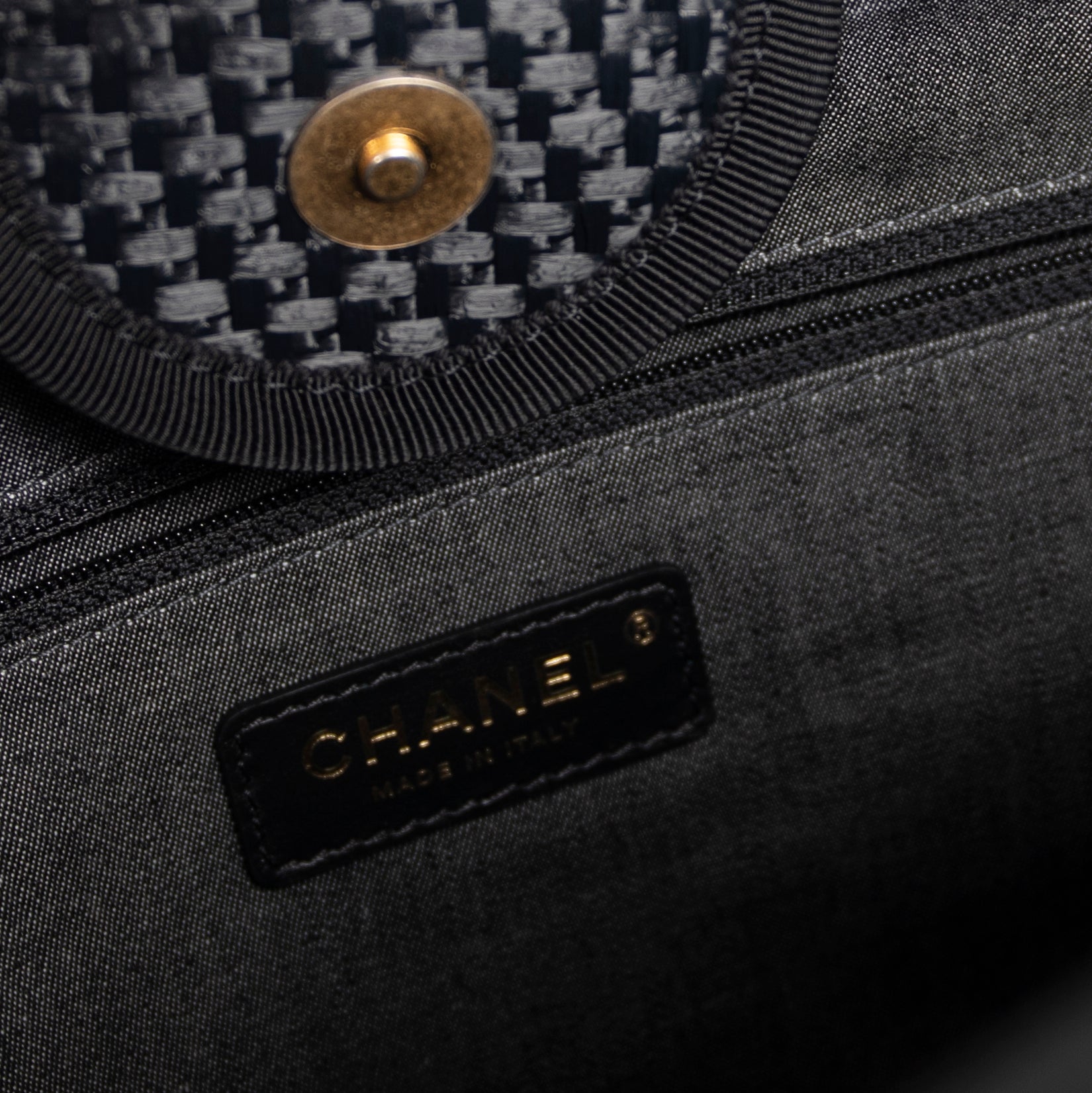 Chanel 2021 Straw Raffia Calfskin Chain Medium Deauville Tote w/ Box, Receipt & Authenticity Card