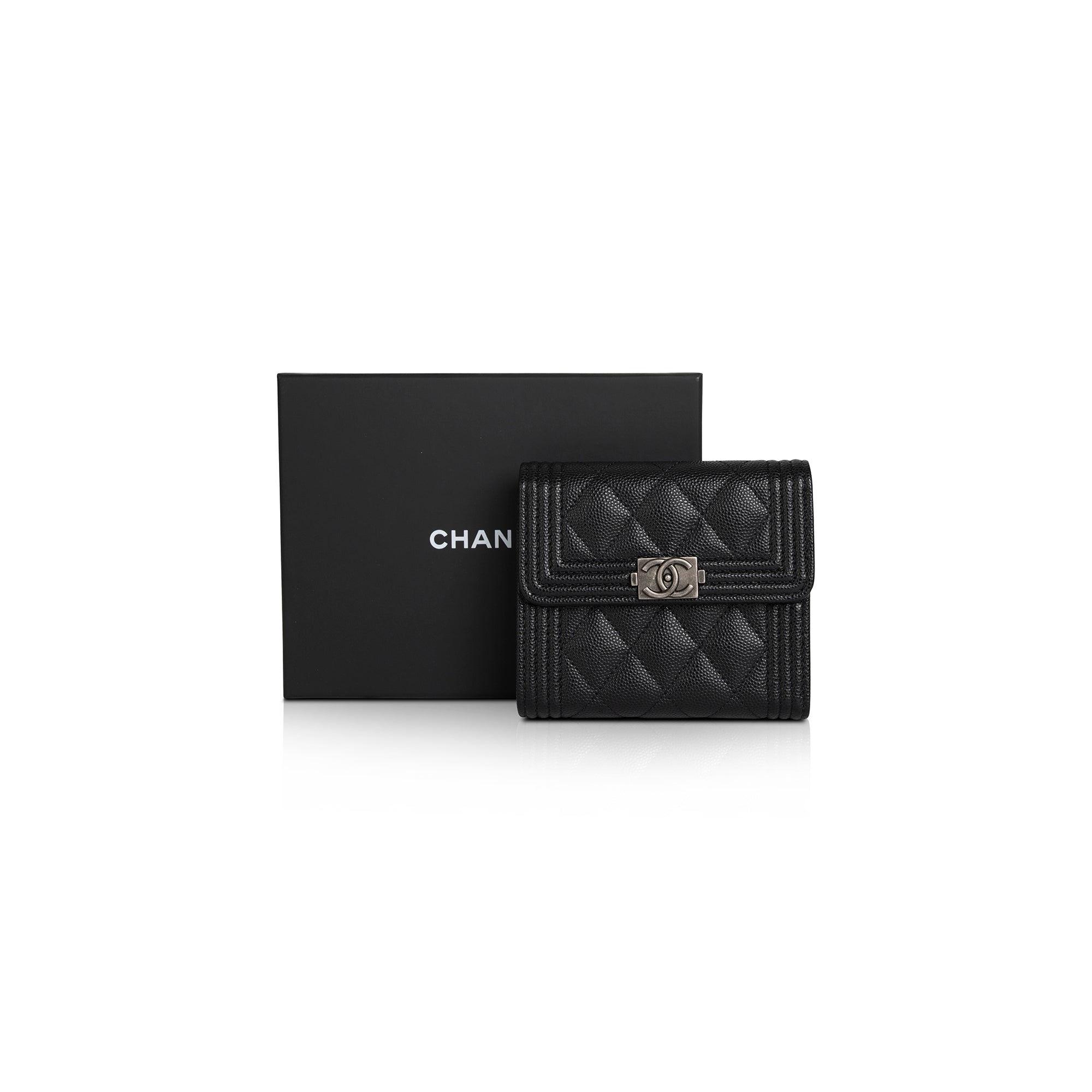 Chanel 2022 Black Caviar Boy Compact Wallet w/ Box & Authenticity Card