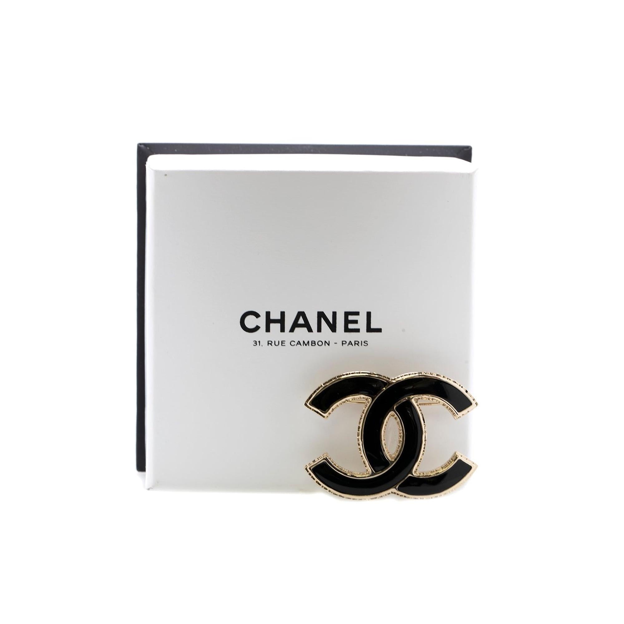 Chanel 2022 Black Enamel CC Brooch w/ Box