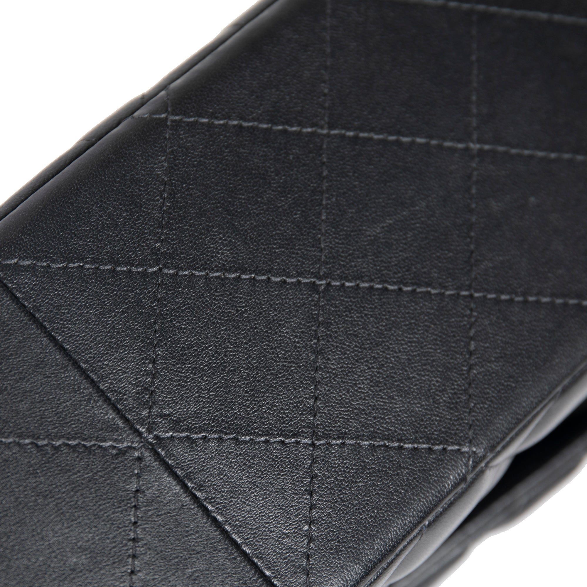 Chanel 2022 Black Lambskin Classic Jumbo Double Flap Bag w/ Box