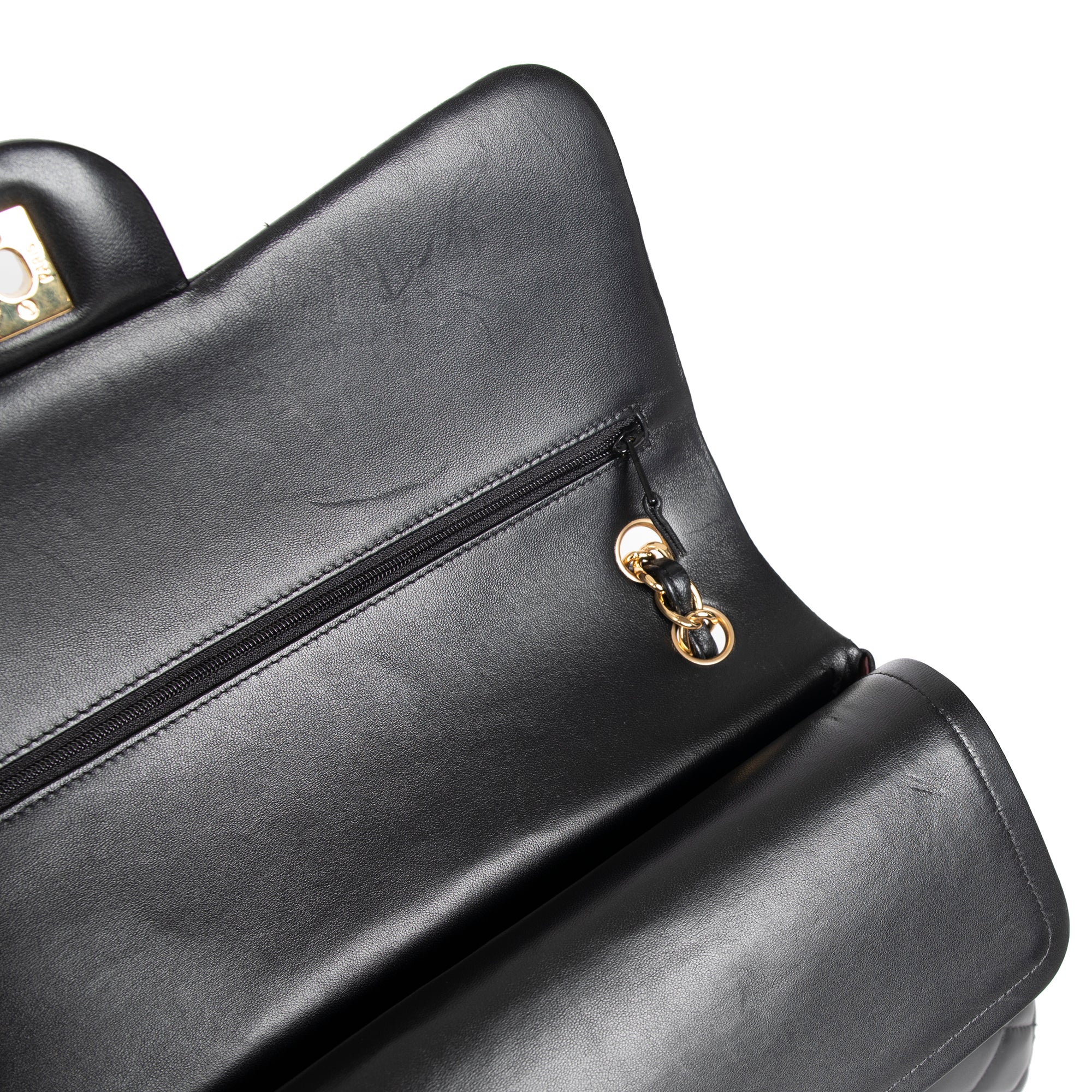 Chanel 2022 Black Lambskin Classic Jumbo Double Flap Bag w/ Box