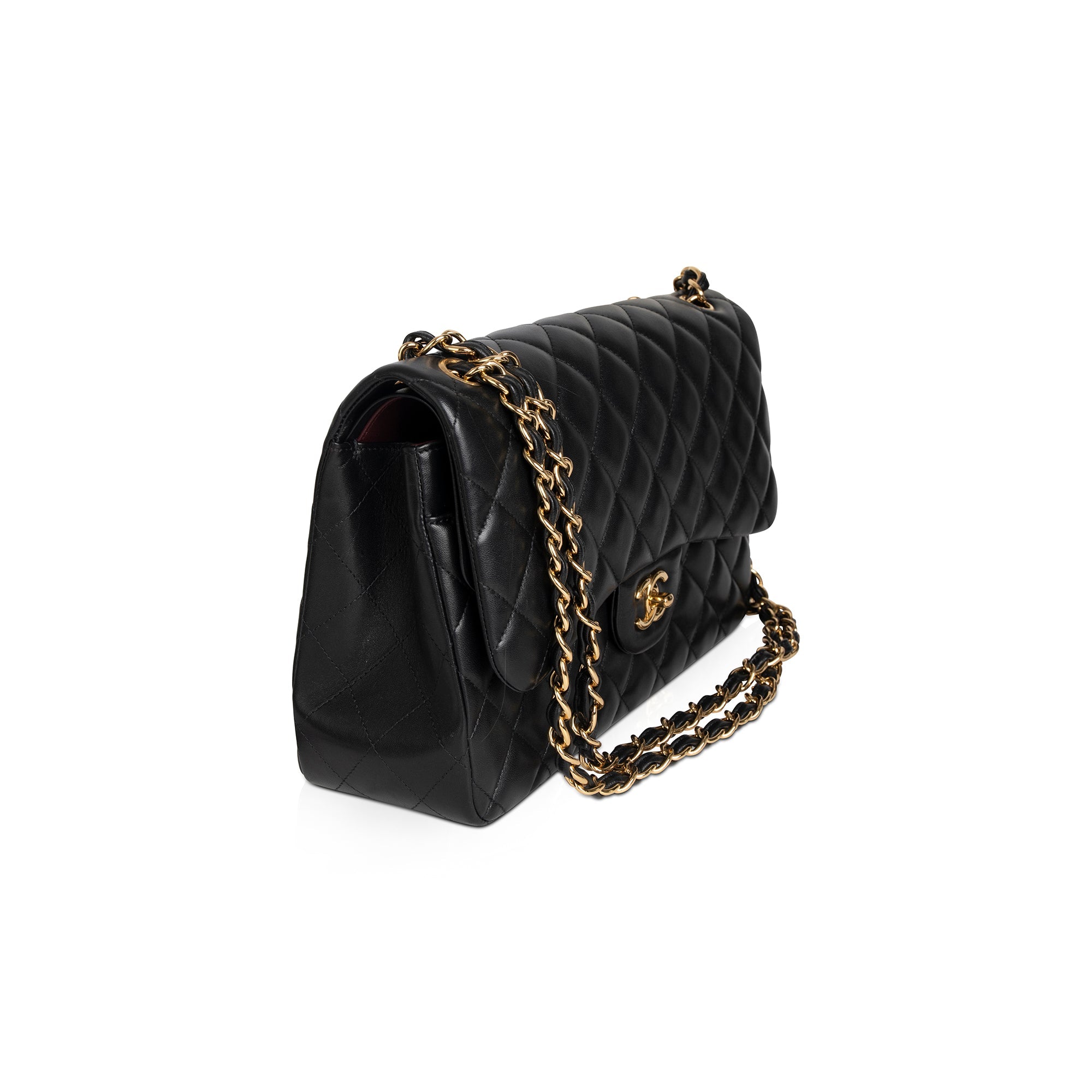 Chanel 2022 Black Lambskin Classic Jumbo Double Flap Bag w/ Box