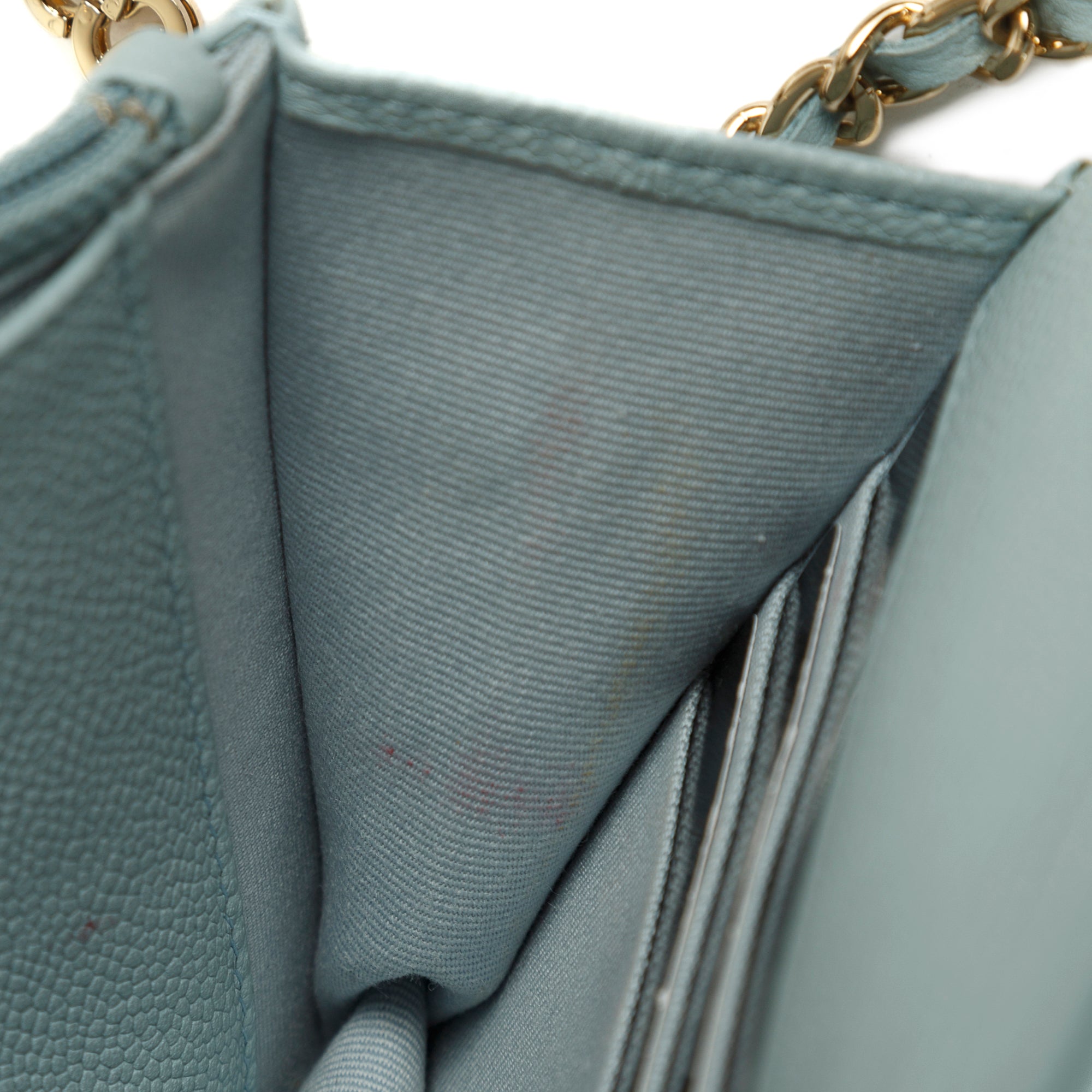 Chanel 2022 Blue Caviar Tiny CC Wallet on Chain w/ Box