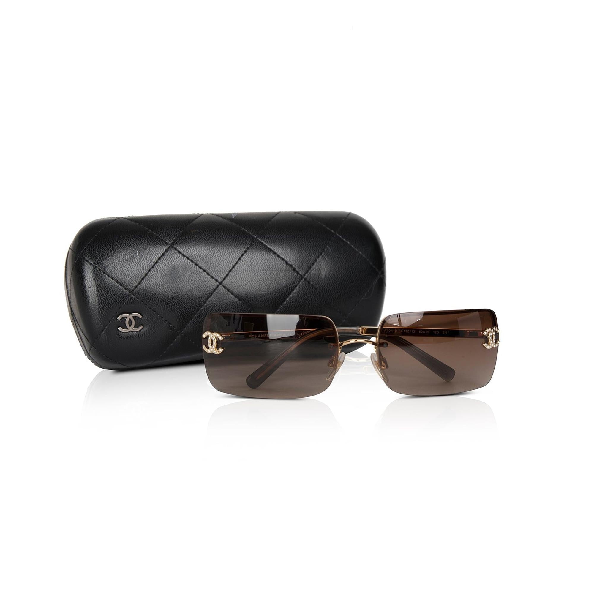 Chanel 4104-B Crystal CC Logo Sunglasses w/ Case
