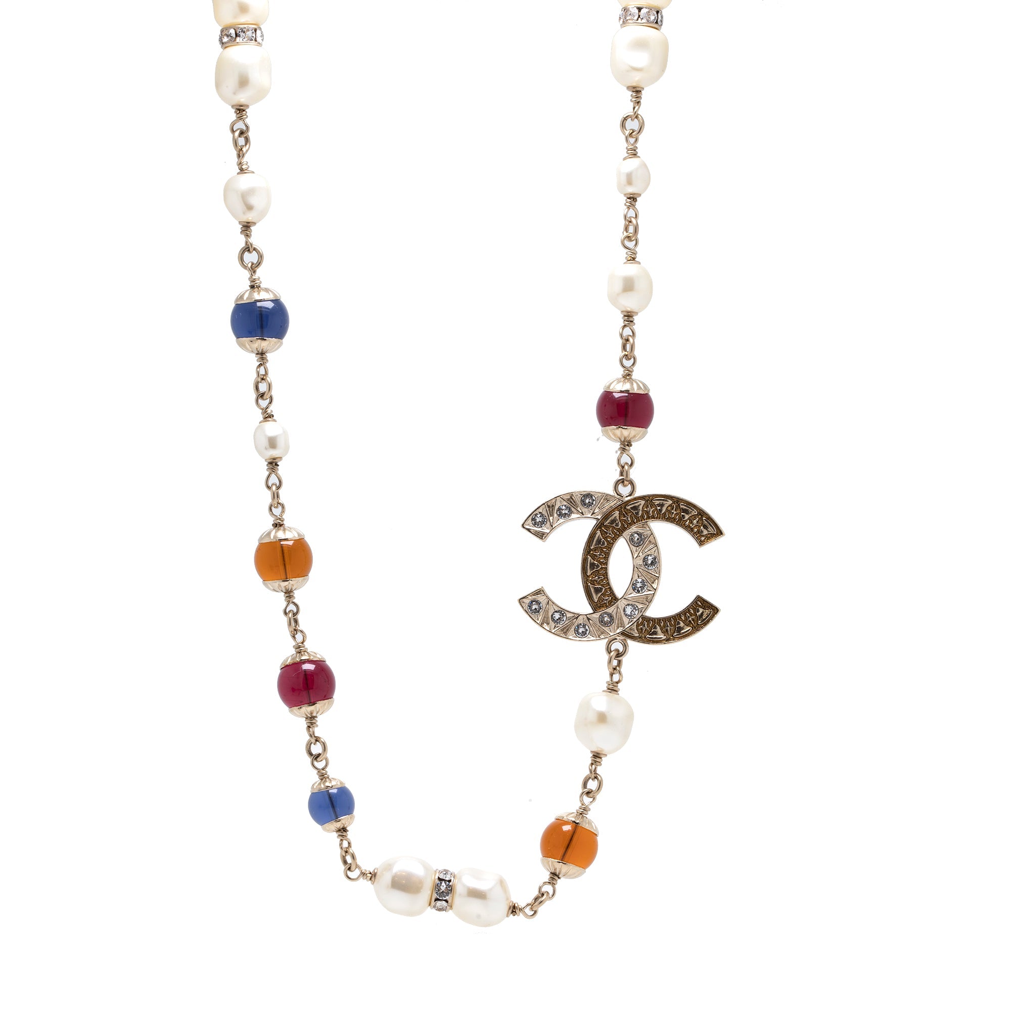 Chanel Bead, Faux Pearl & Strass CC Station Necklace w/ Box