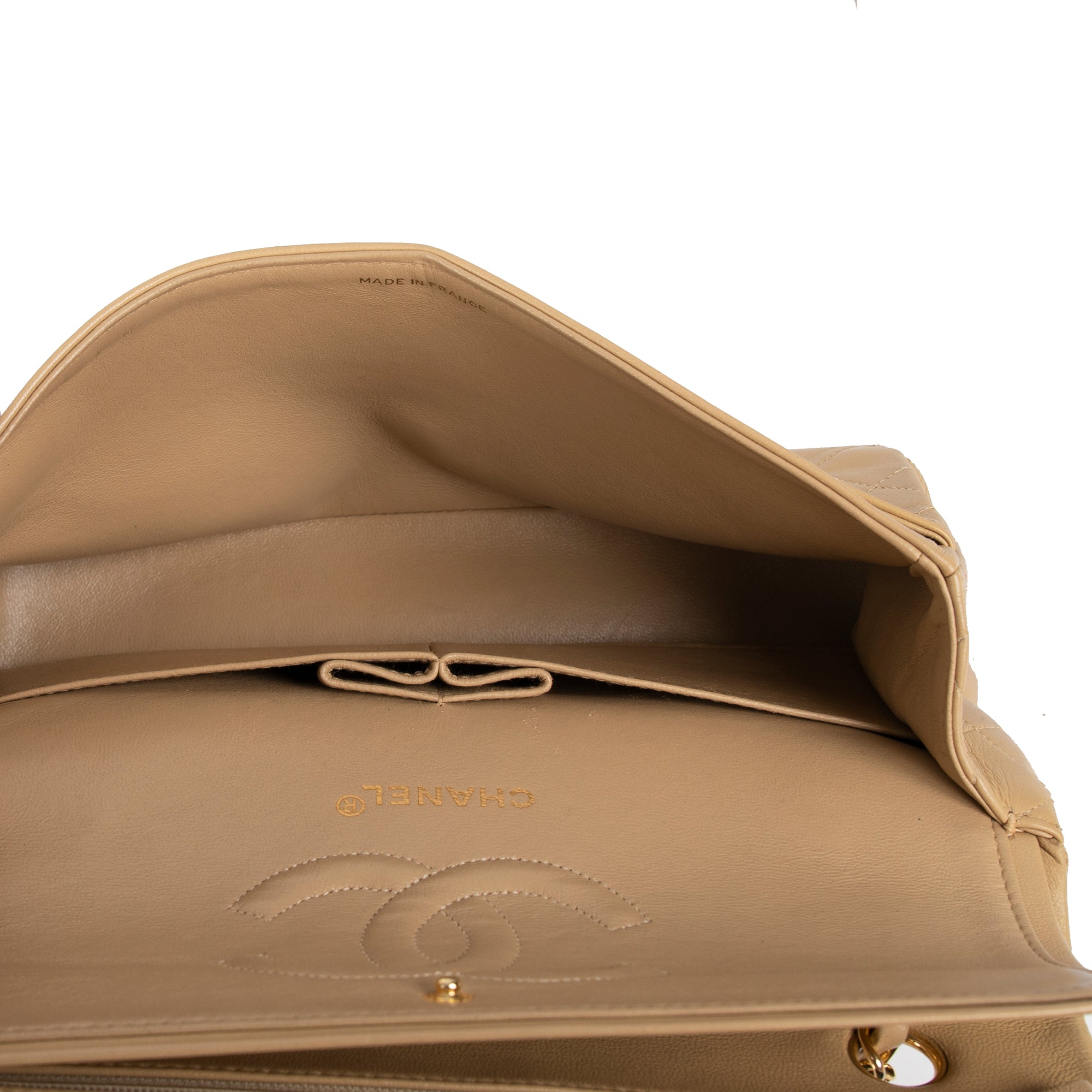 Chanel Beige Lambskin Medium Classic Double Flap Bag