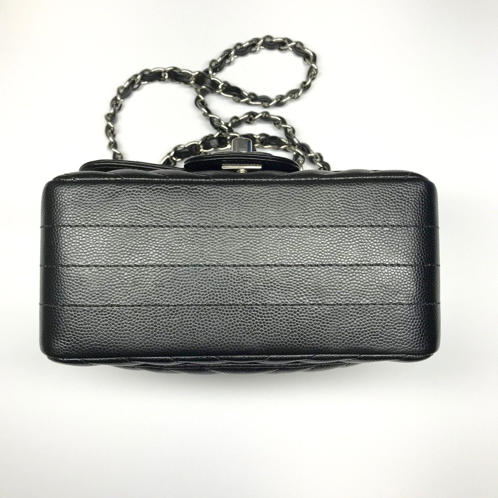 Chanel Black Caviar Chevron Mini Square Flap Handbag