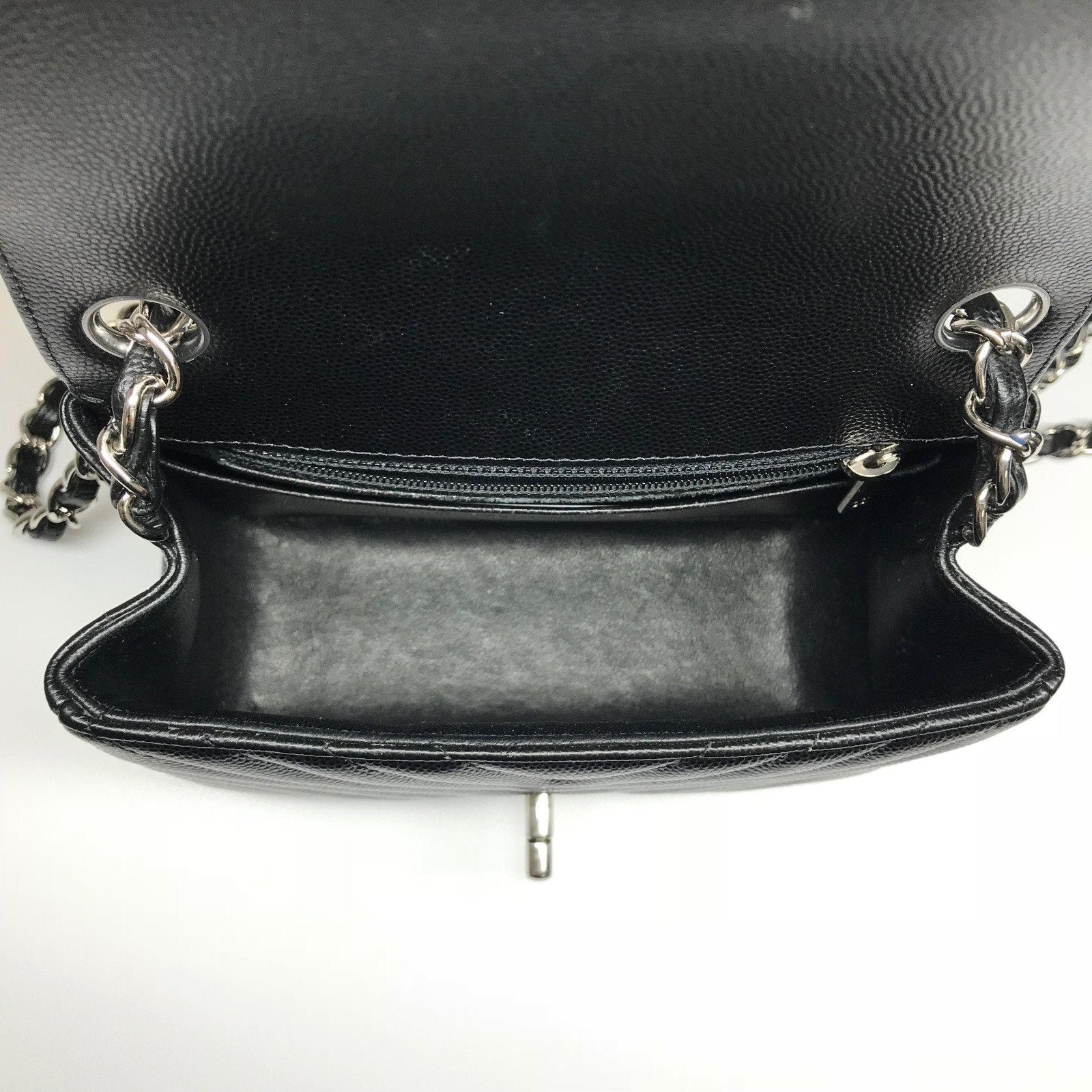 Chanel Black Caviar Chevron Mini Square Flap Handbag