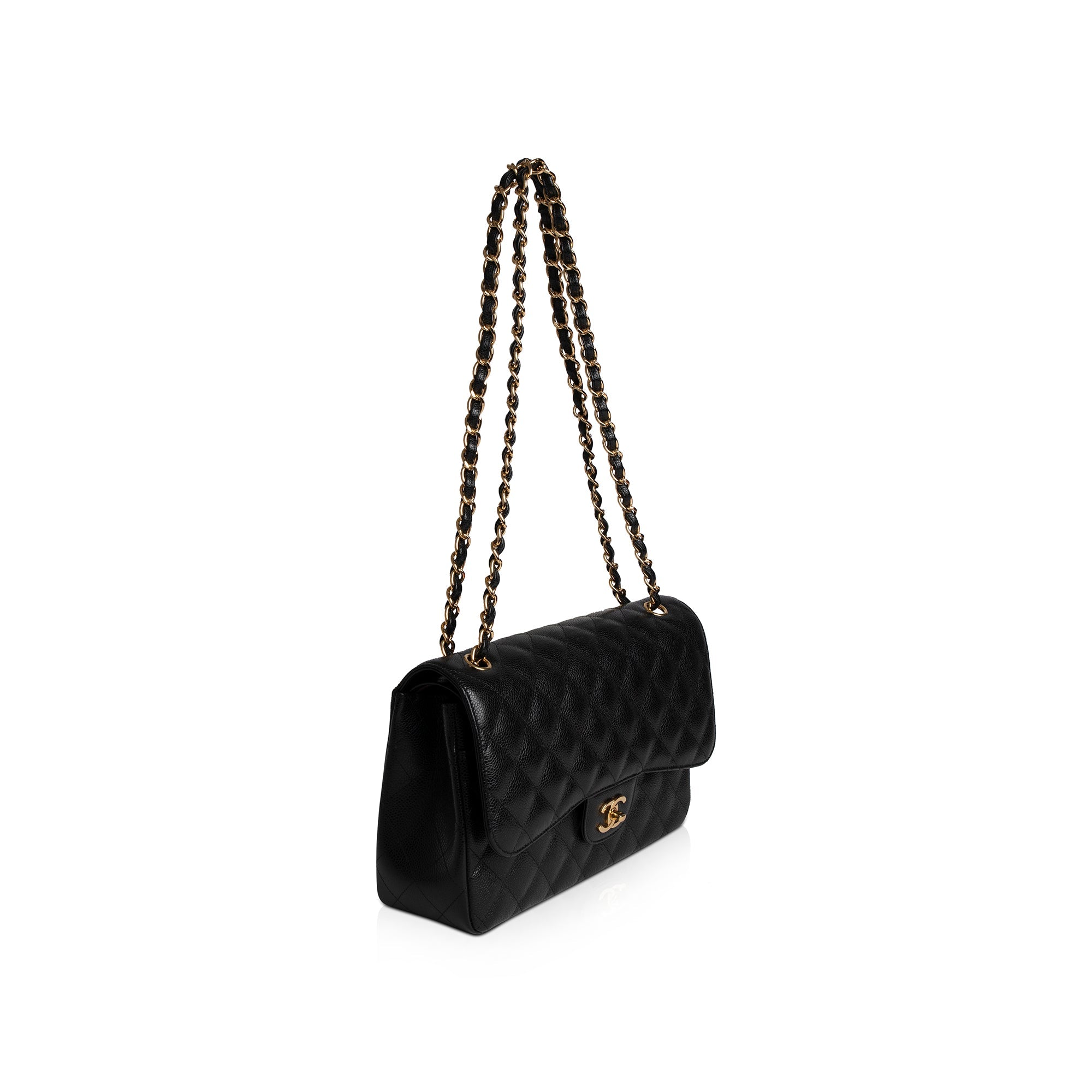 Chanel Black Caviar Classic Jumbo Double Flap Bag w/ Authenticity Card