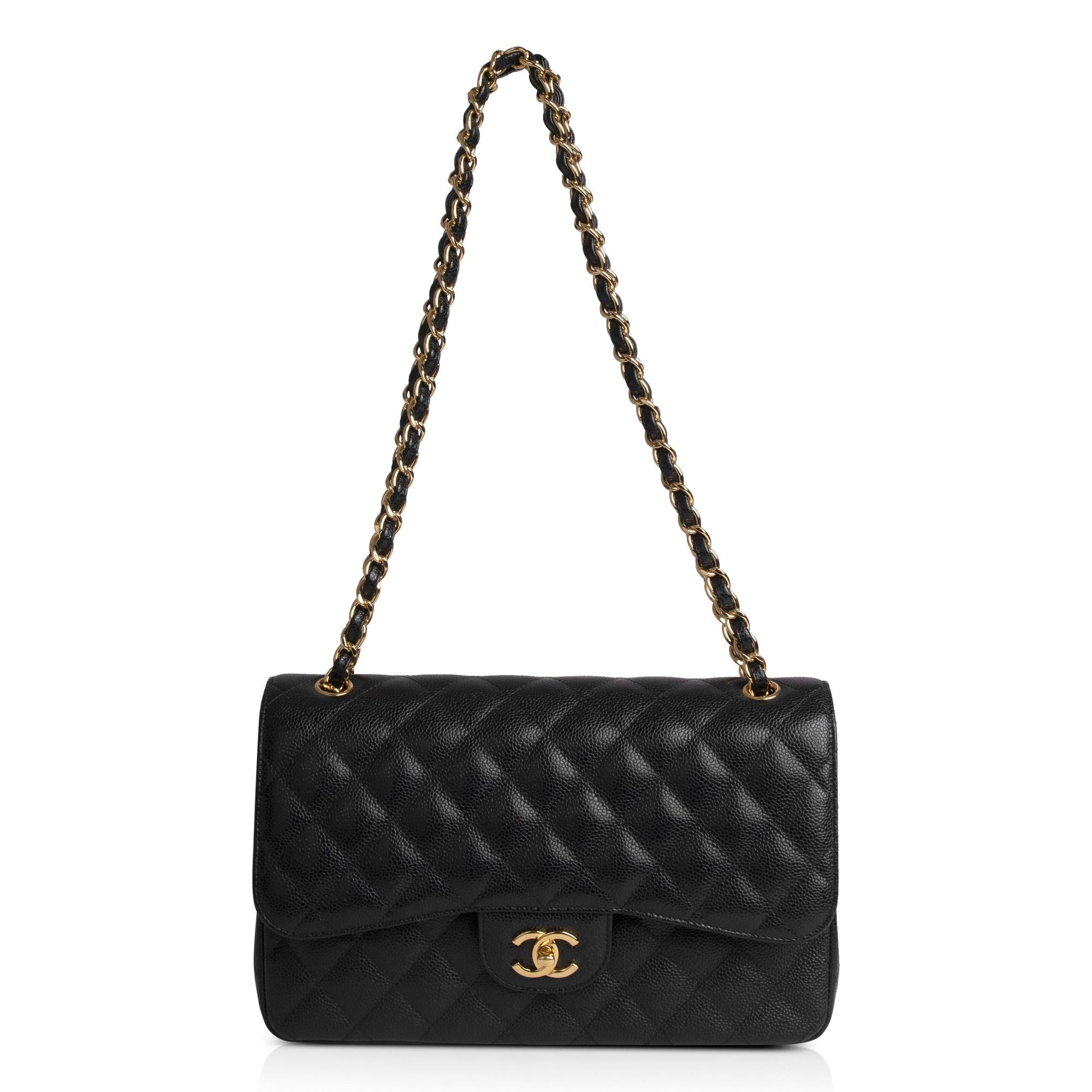 Chanel Black Caviar Classic Jumbo Double Flap Bag w/ Authenticity Card