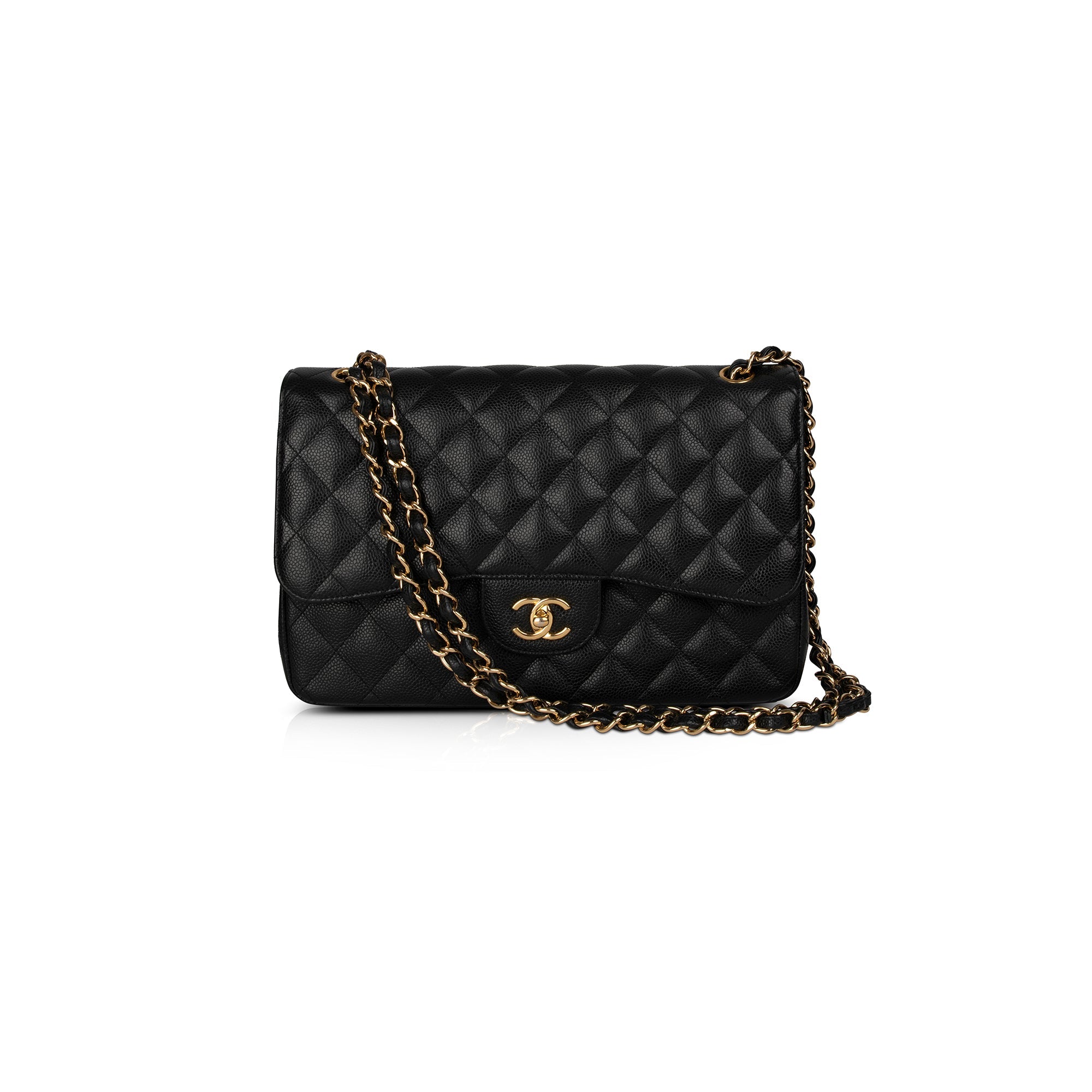 Chanel Black Caviar Classic Jumbo Double Flap Bag w/ Box & Authenticity Card