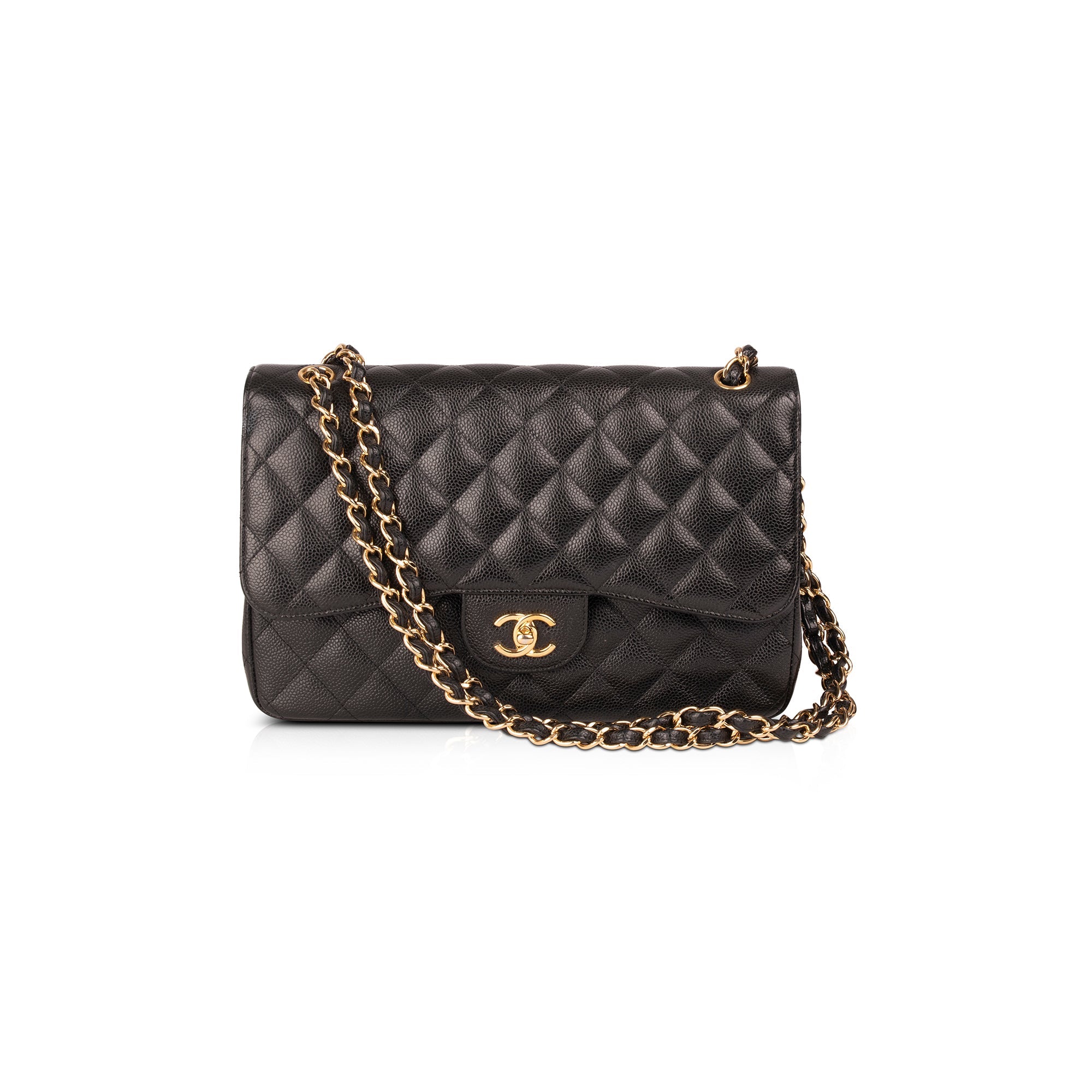 Chanel Black Caviar Classic Jumbo Double Flap Bag w/ Box & Authenticity Card