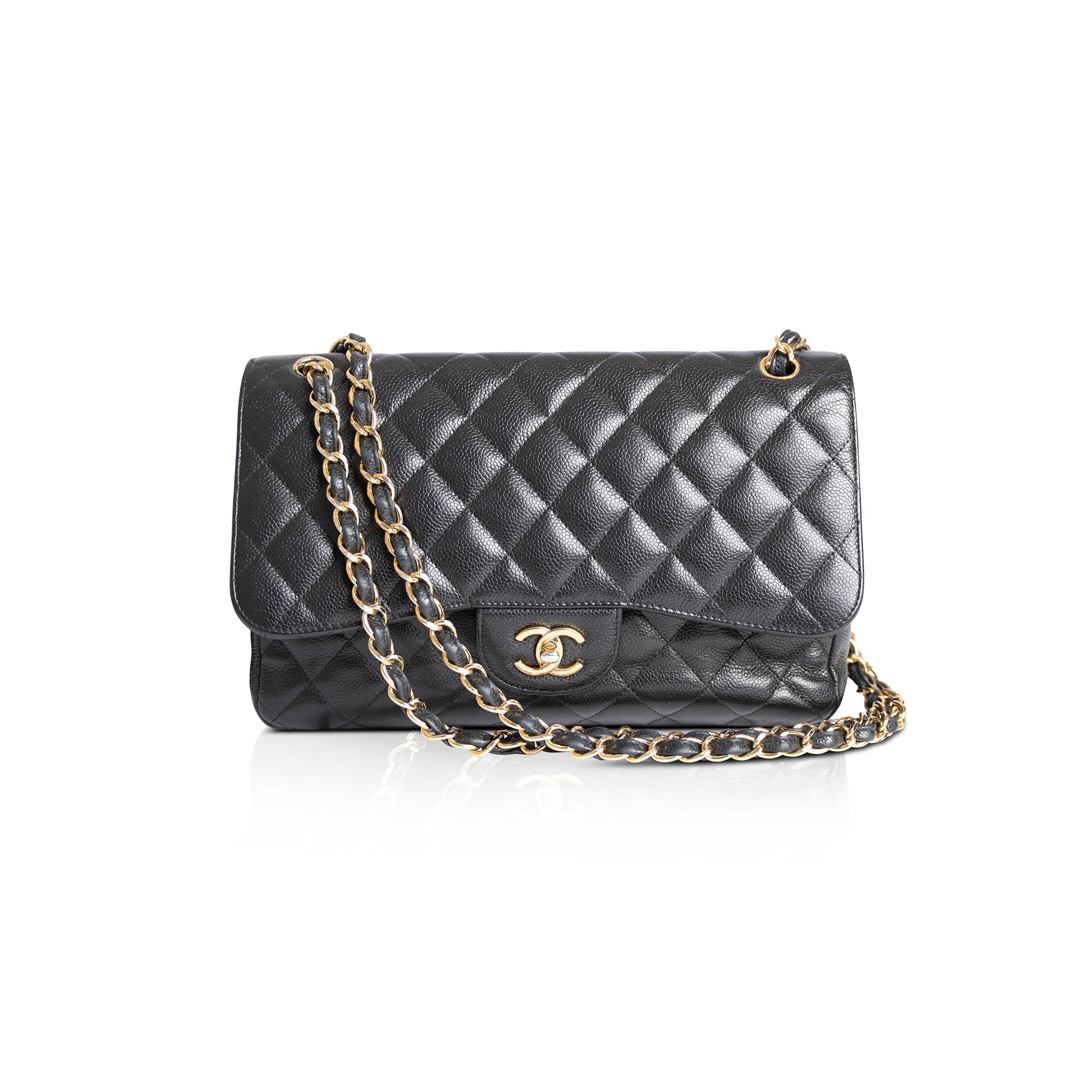 Chanel Black Caviar Classic Jumbo Double Flap Bag w/ Box & Authenticity Card