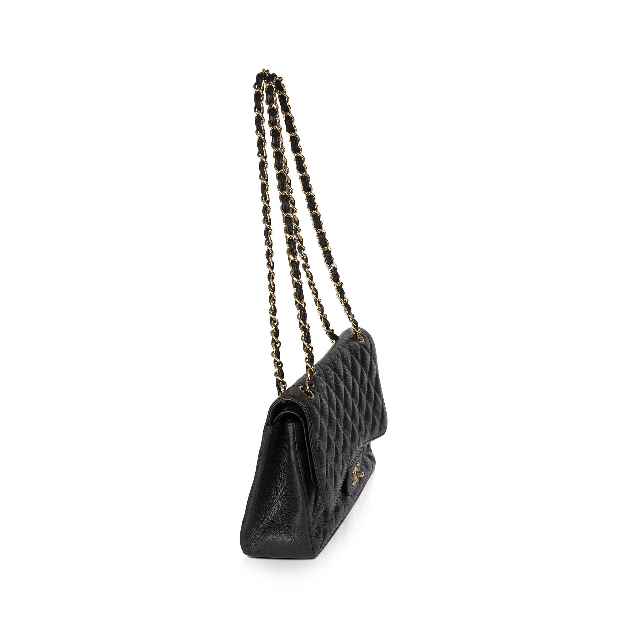 Chanel Black Caviar Classic Jumbo Double Flap Bag w/ Box & Authenticity Card