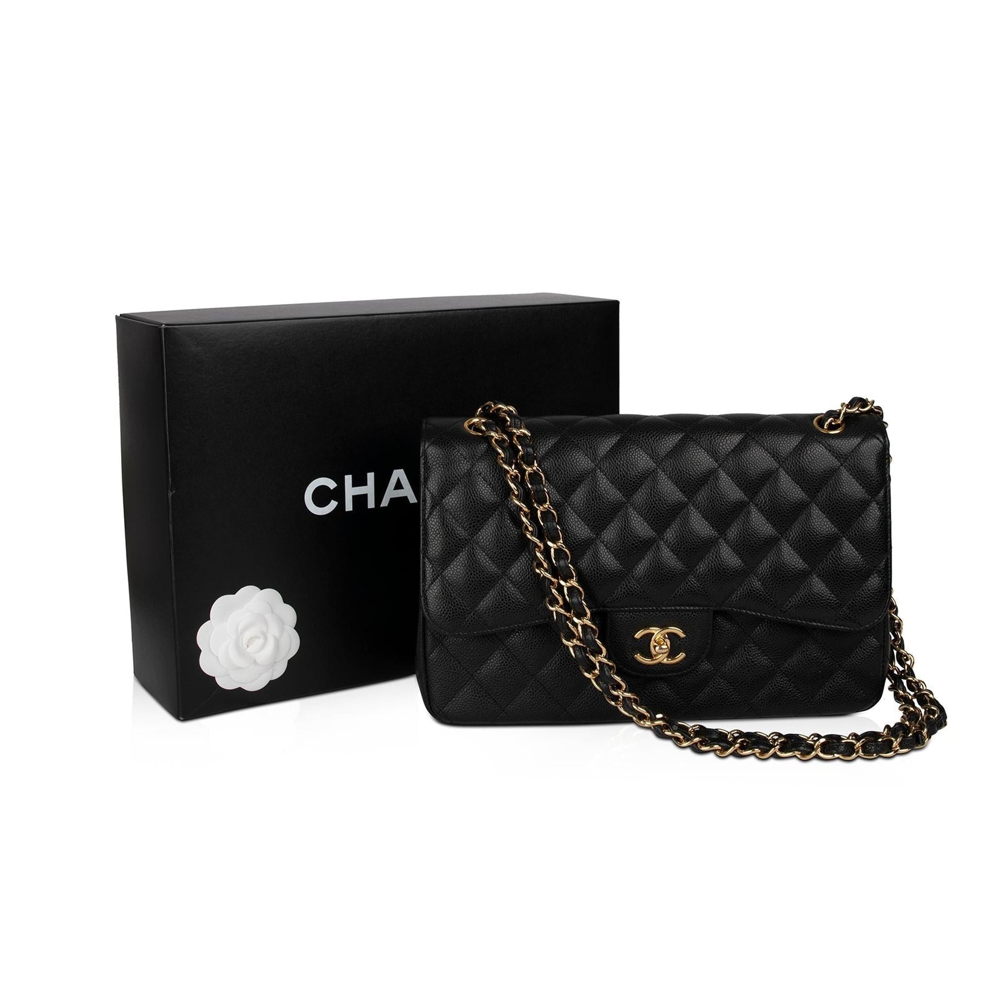 Chanel Black Caviar Classic Jumbo Double Flap Bag w/ Box & Authenticity Card