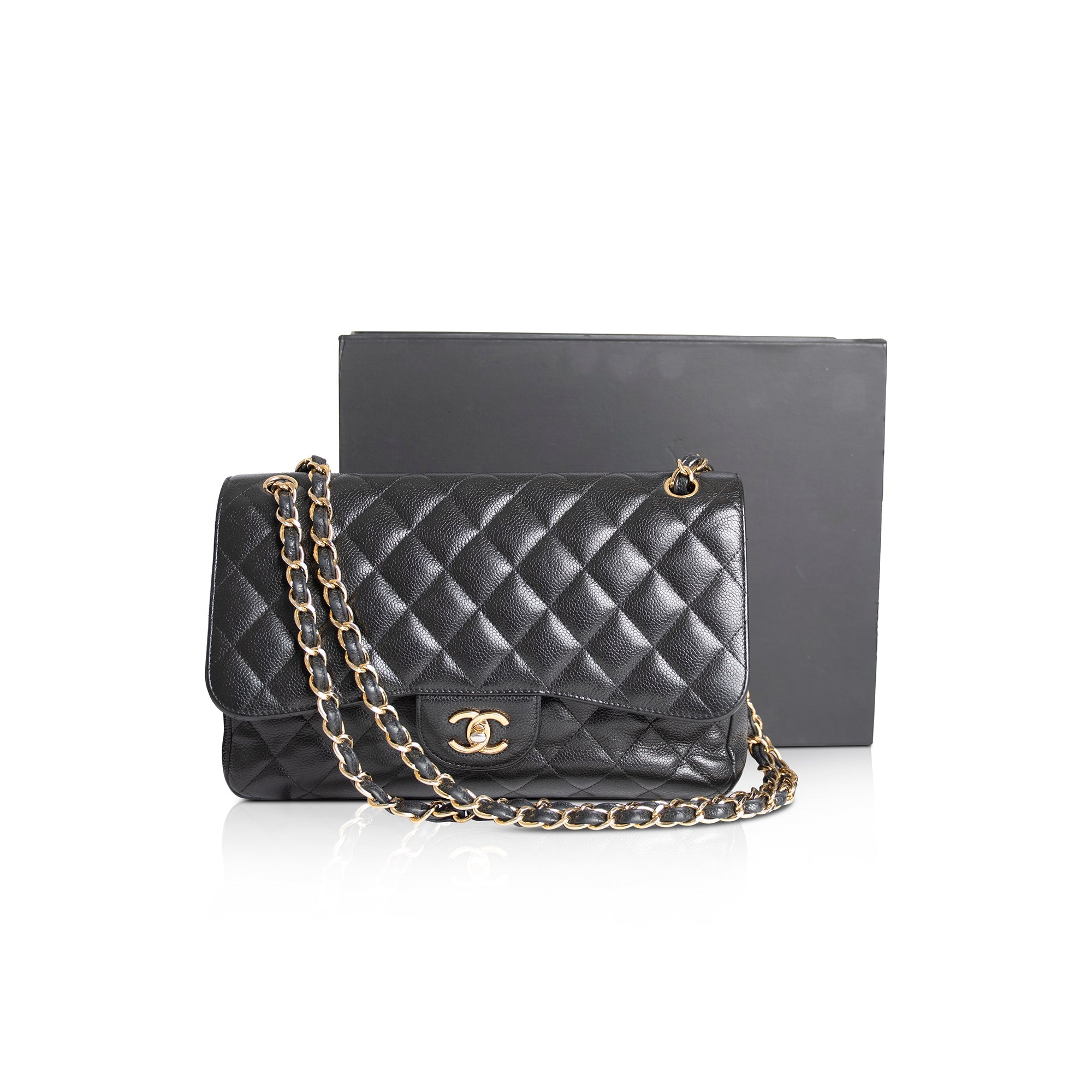 Chanel Black Caviar Classic Jumbo Double Flap Bag w/ Box & Authenticity Card