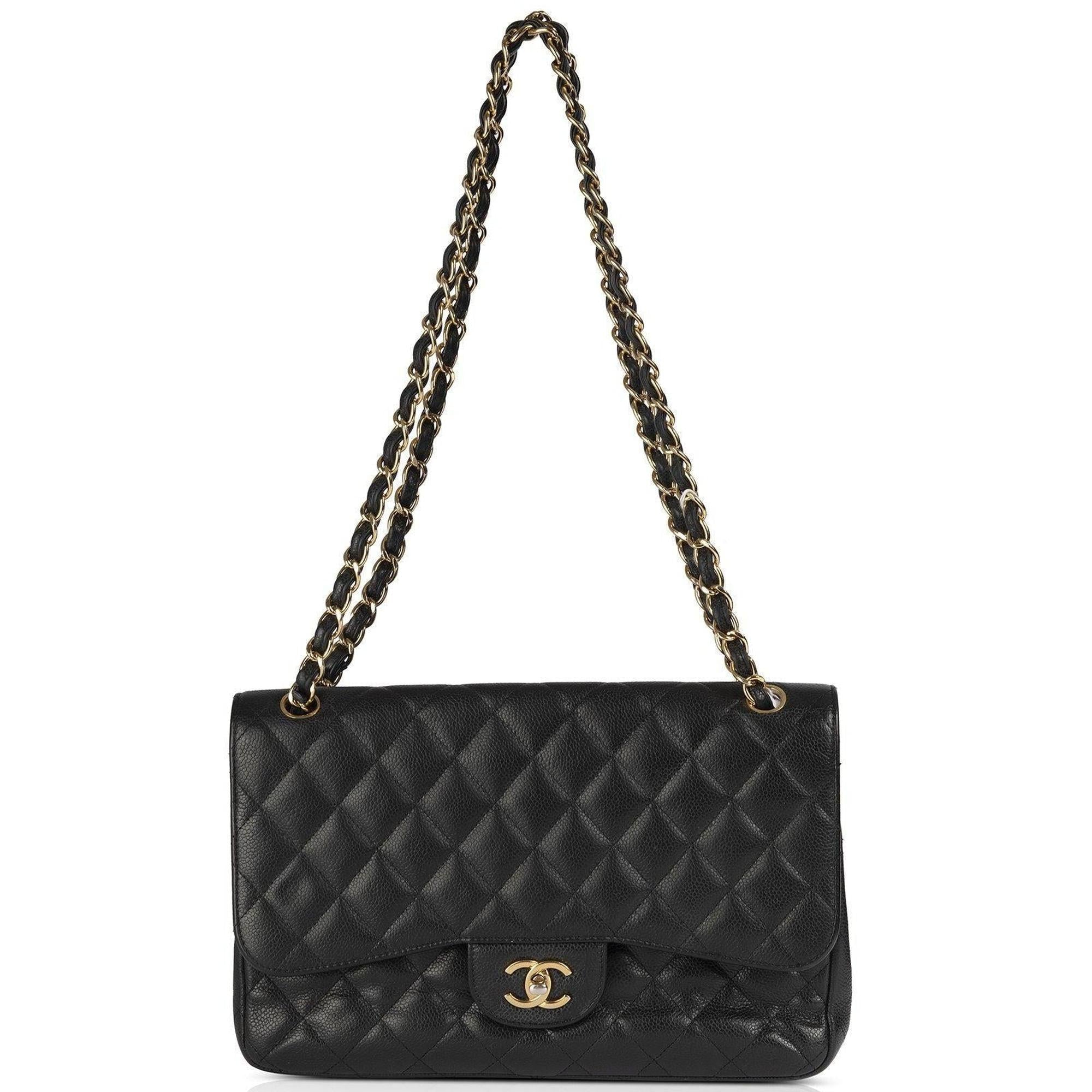 Chanel Black Caviar Classic Jumbo Double Flap Bag w/ Box & Authenticity Card