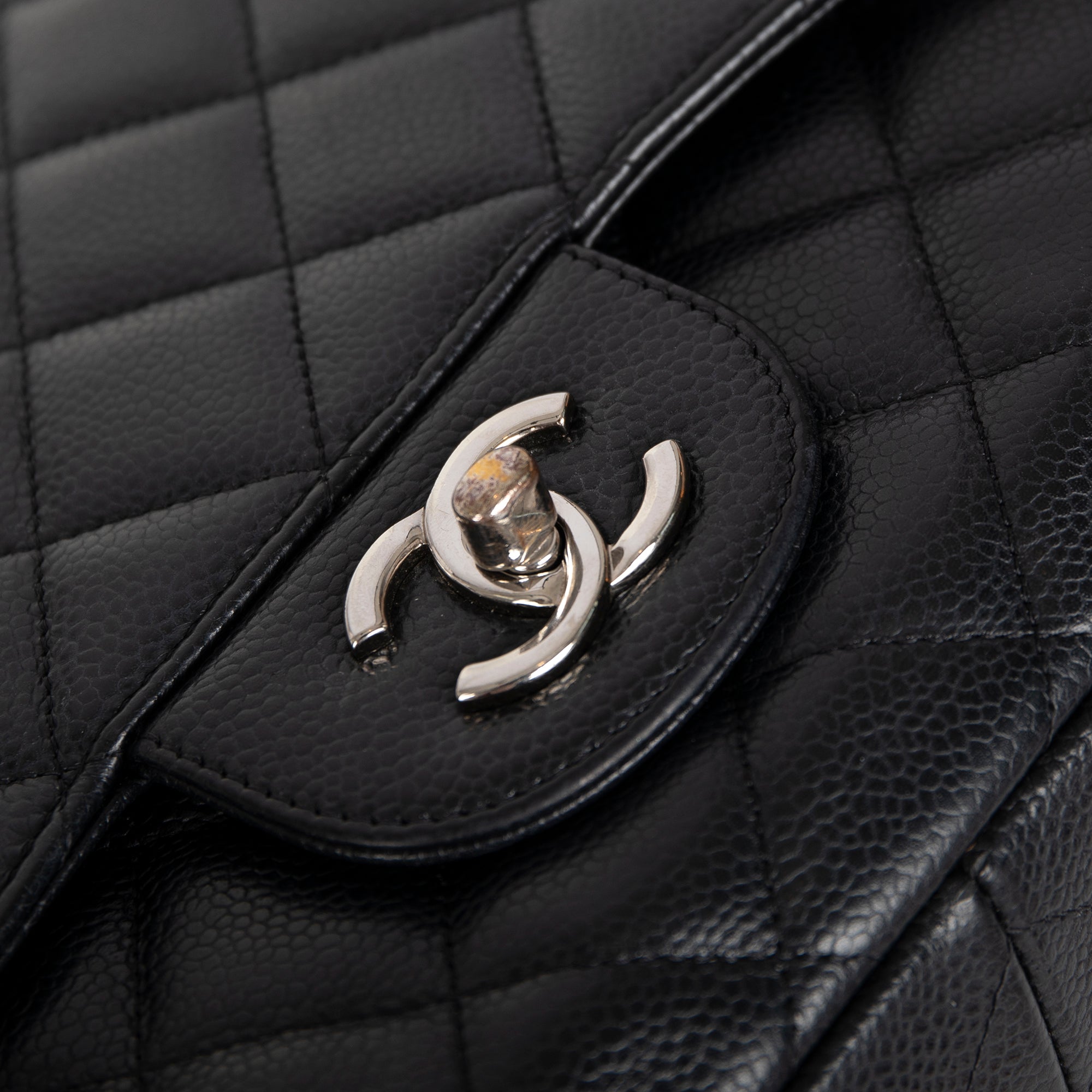 Chanel Black Caviar Classic Jumbo Single Flap Bag w/ Receipt & Authenticity Card