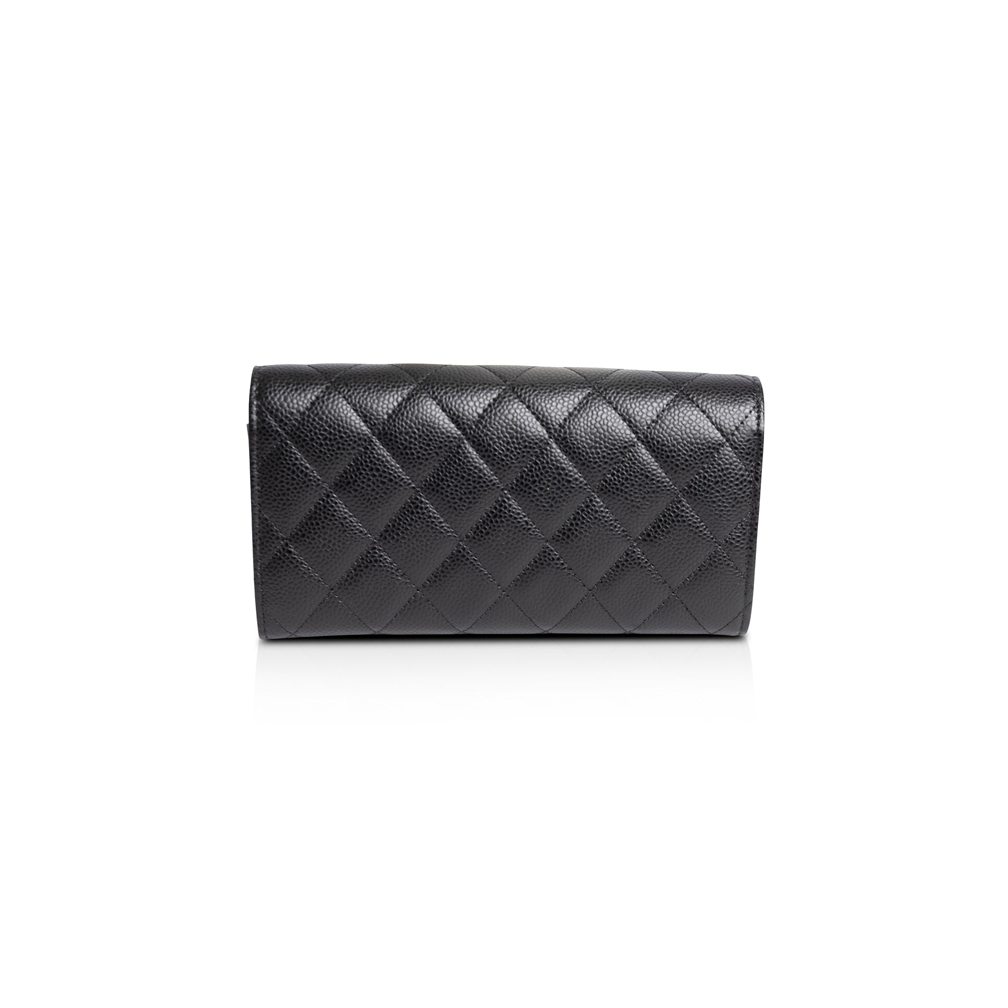 Chanel Black Caviar Classic Long Flap Wallet w/ Box