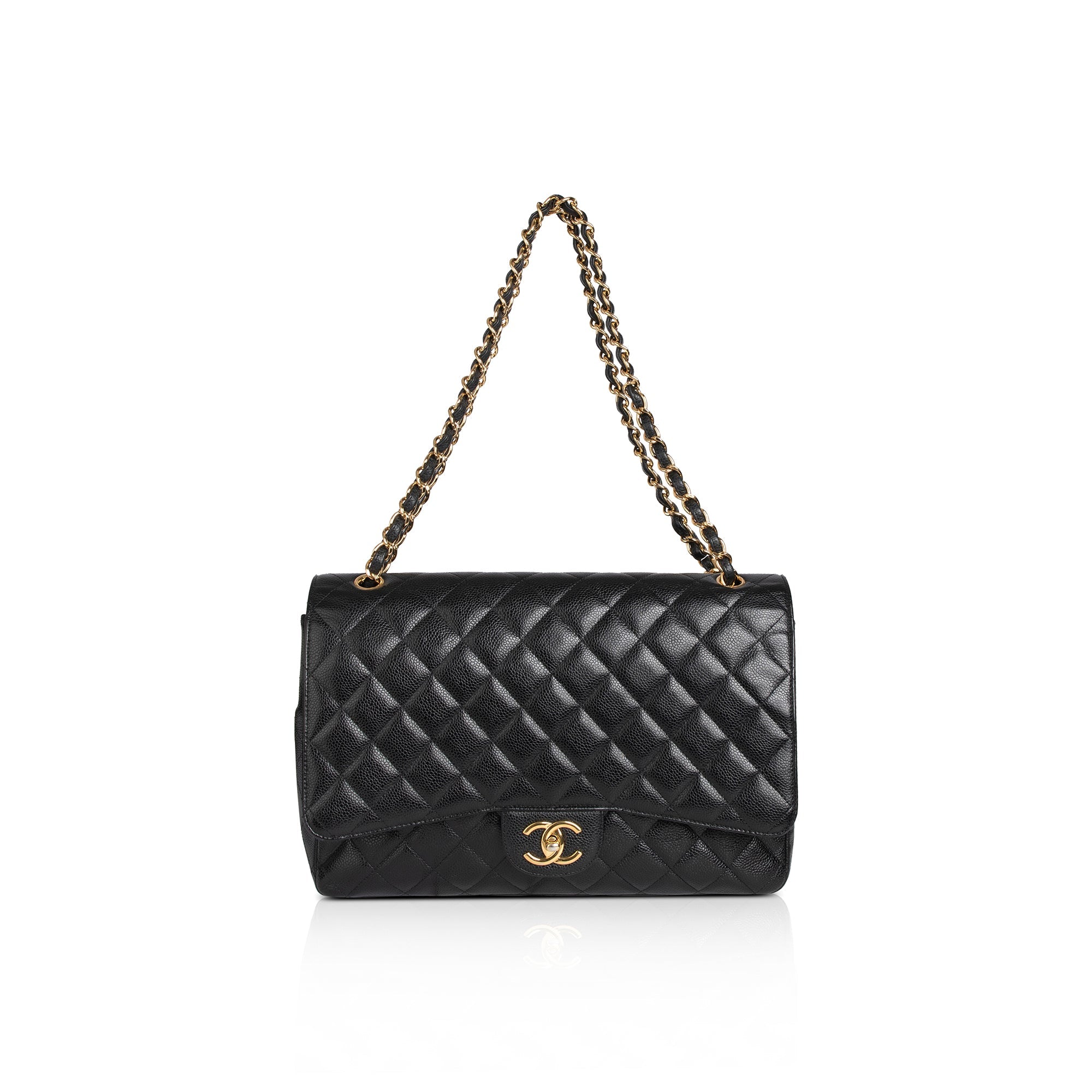 Chanel Black Caviar Classic Maxi Double Flap Bag w/ Box & Authenticity Card