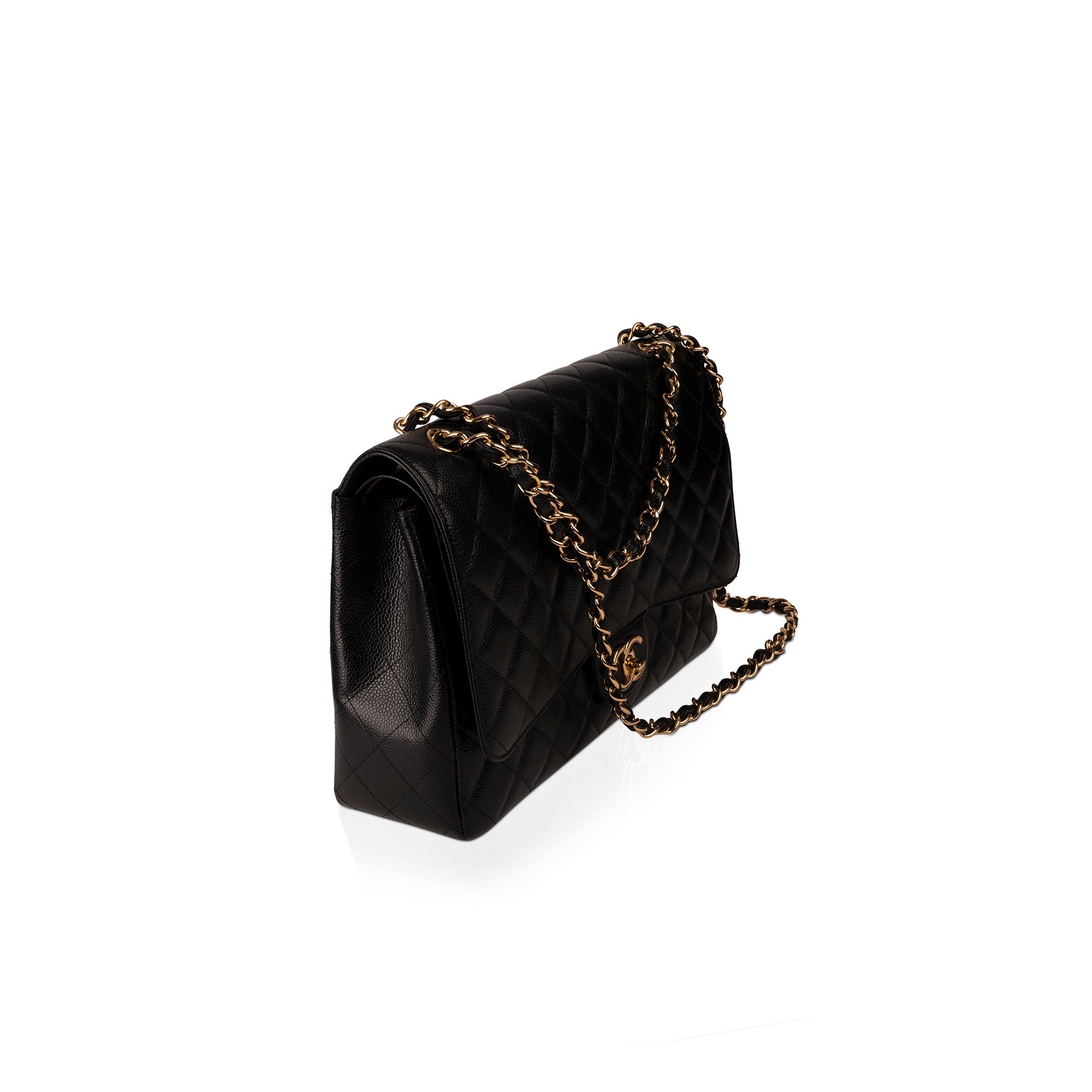 Chanel Black Caviar Classic Maxi Double Flap Bag w/ Box & Authenticity Card