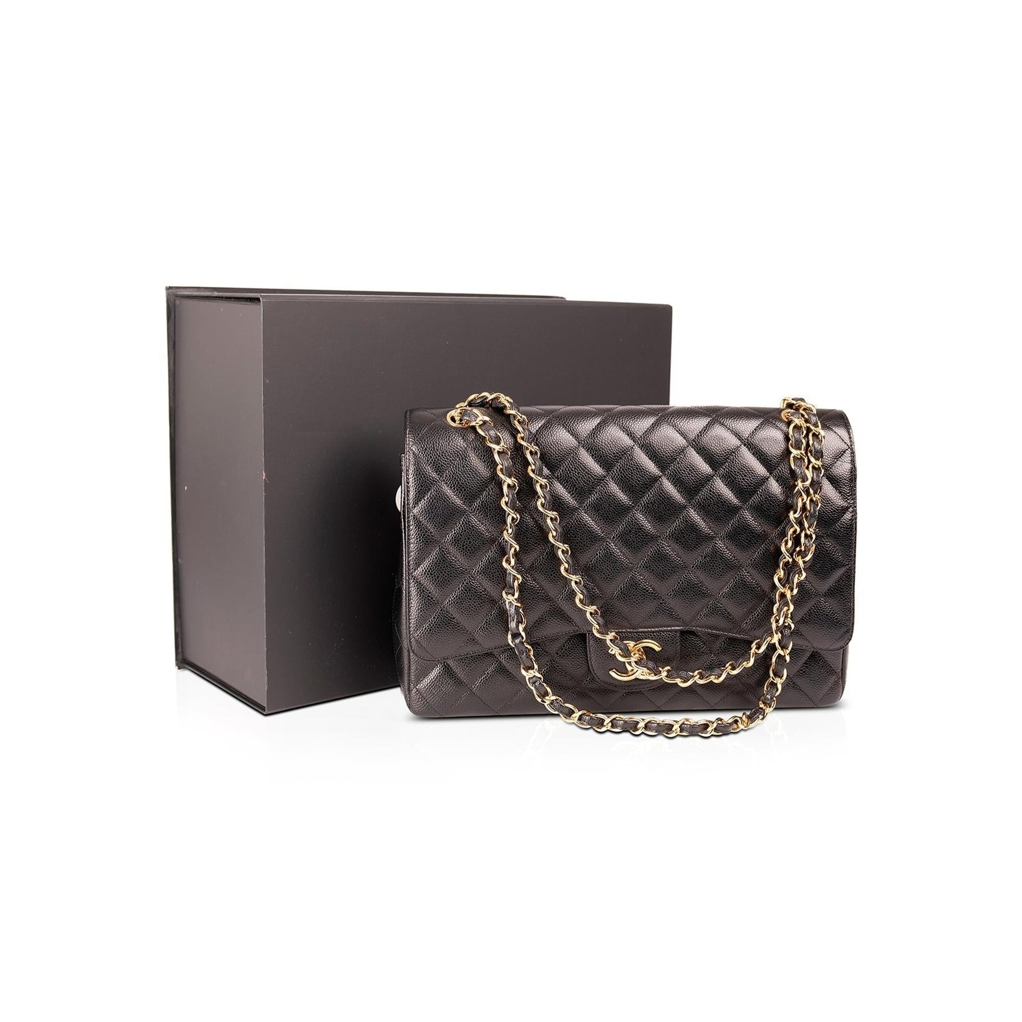 Chanel Black Caviar Classic Maxi Double Flap Bag w/ Box & Authenticity Card