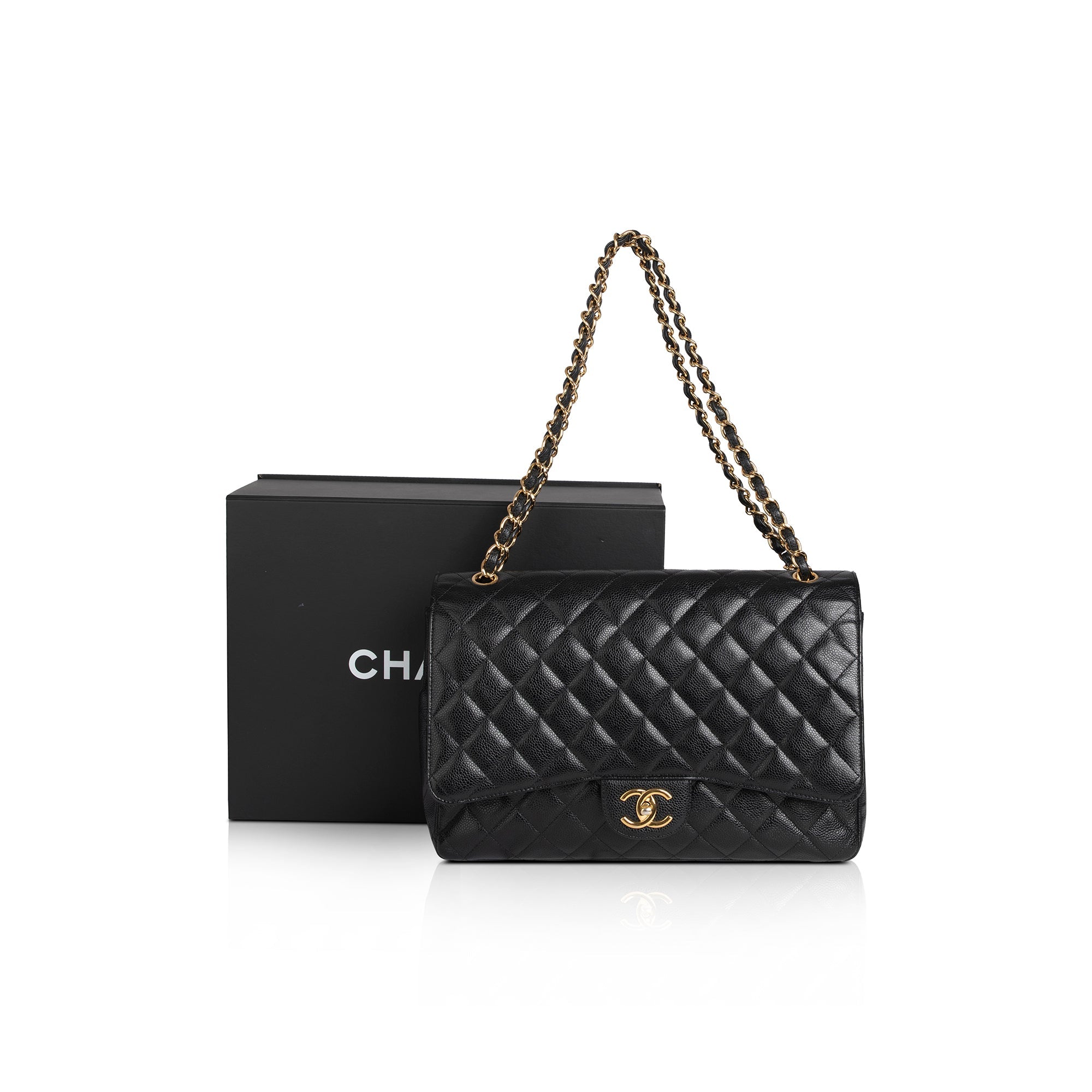 Chanel Black Caviar Classic Maxi Double Flap Bag w/ Box & Authenticity Card