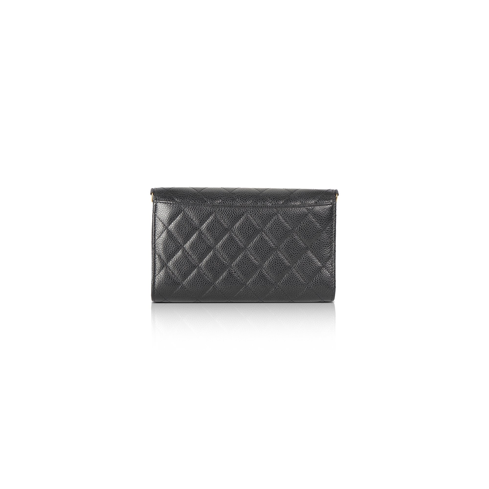 Chanel Black Caviar Detachable Chain Clutch Bag w/ Box