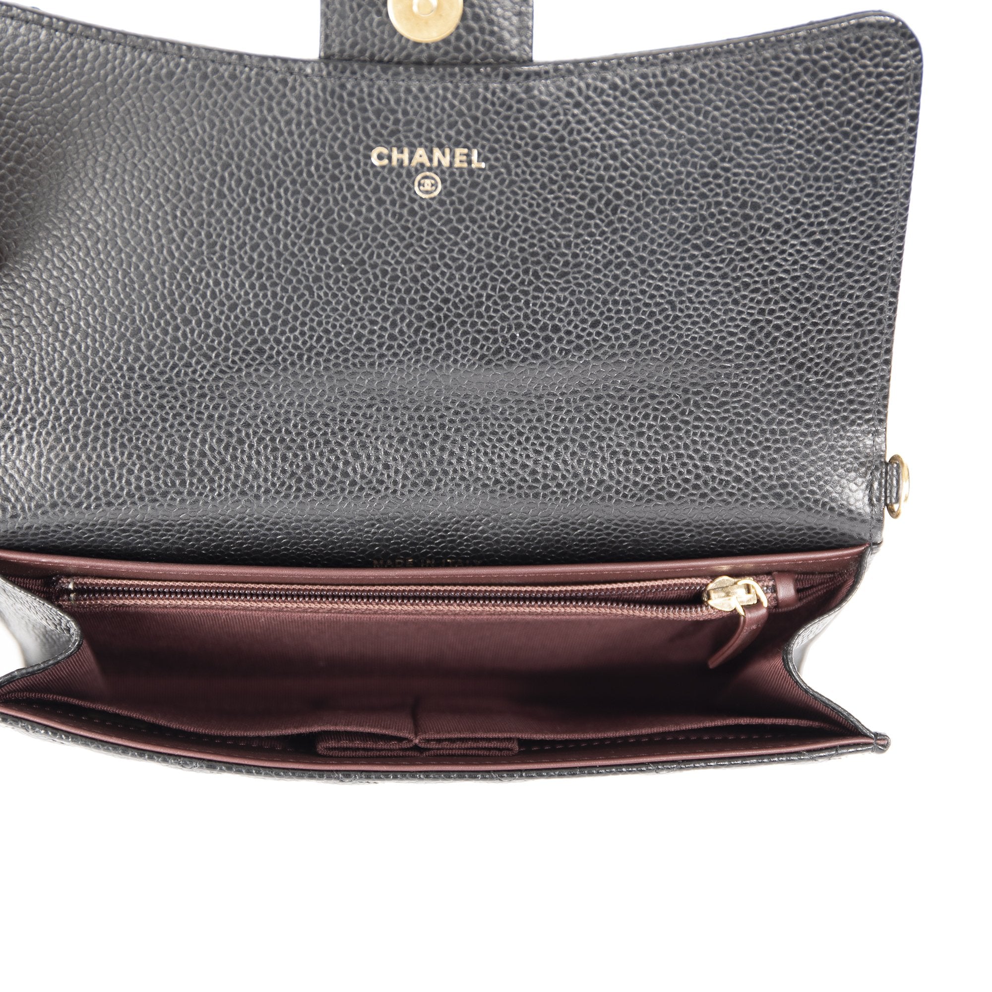 Chanel Black Caviar Detachable Chain Clutch Bag w/ Box