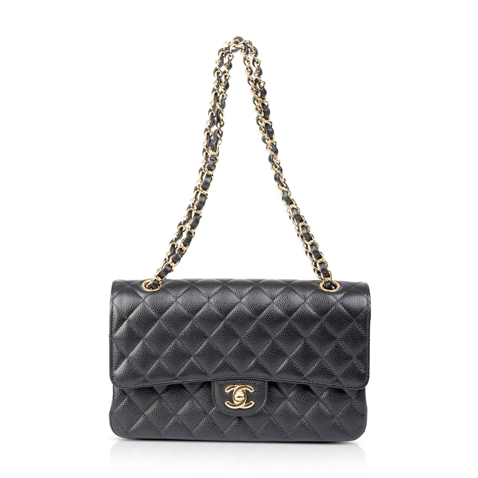 Chanel Black Caviar Medium Classic Double Flap Bag w/ Box