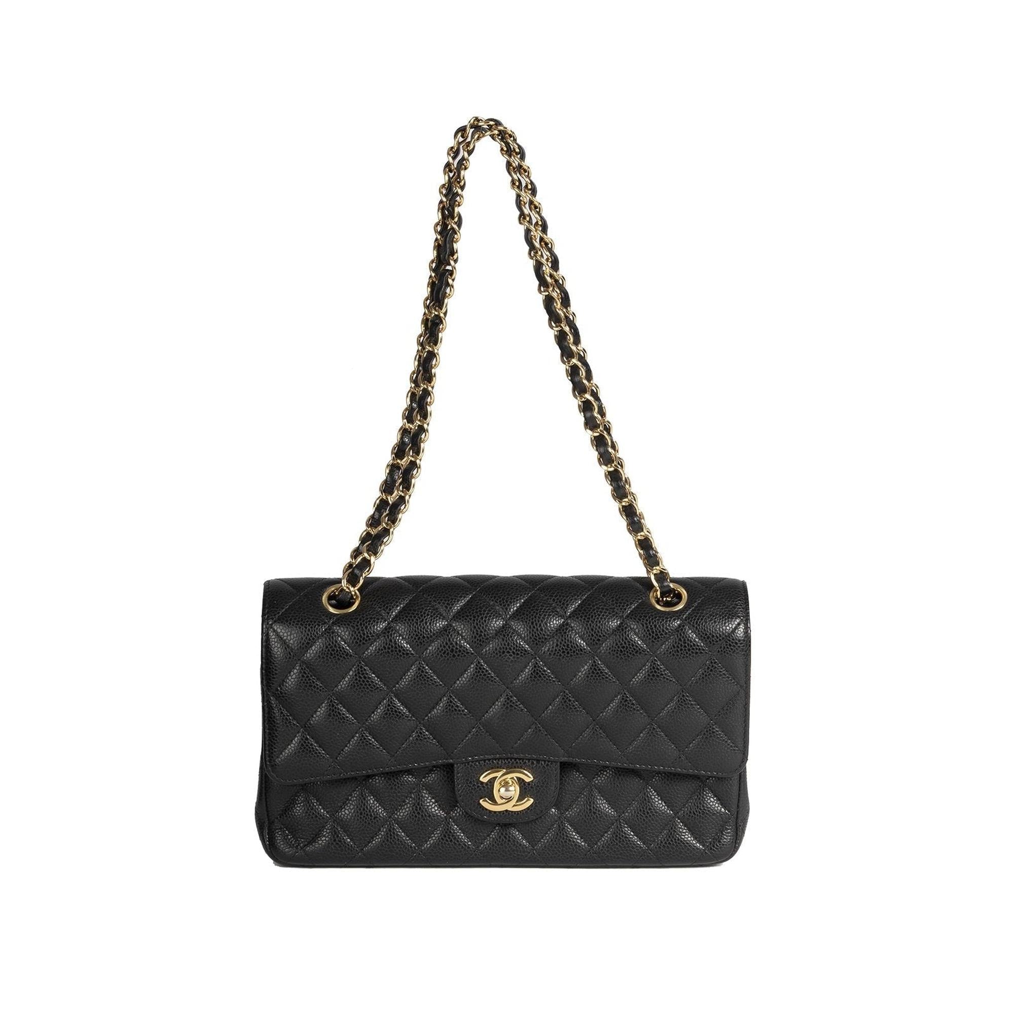 Chanel Black Caviar Medium Classic Double Flap Bag w/ Box