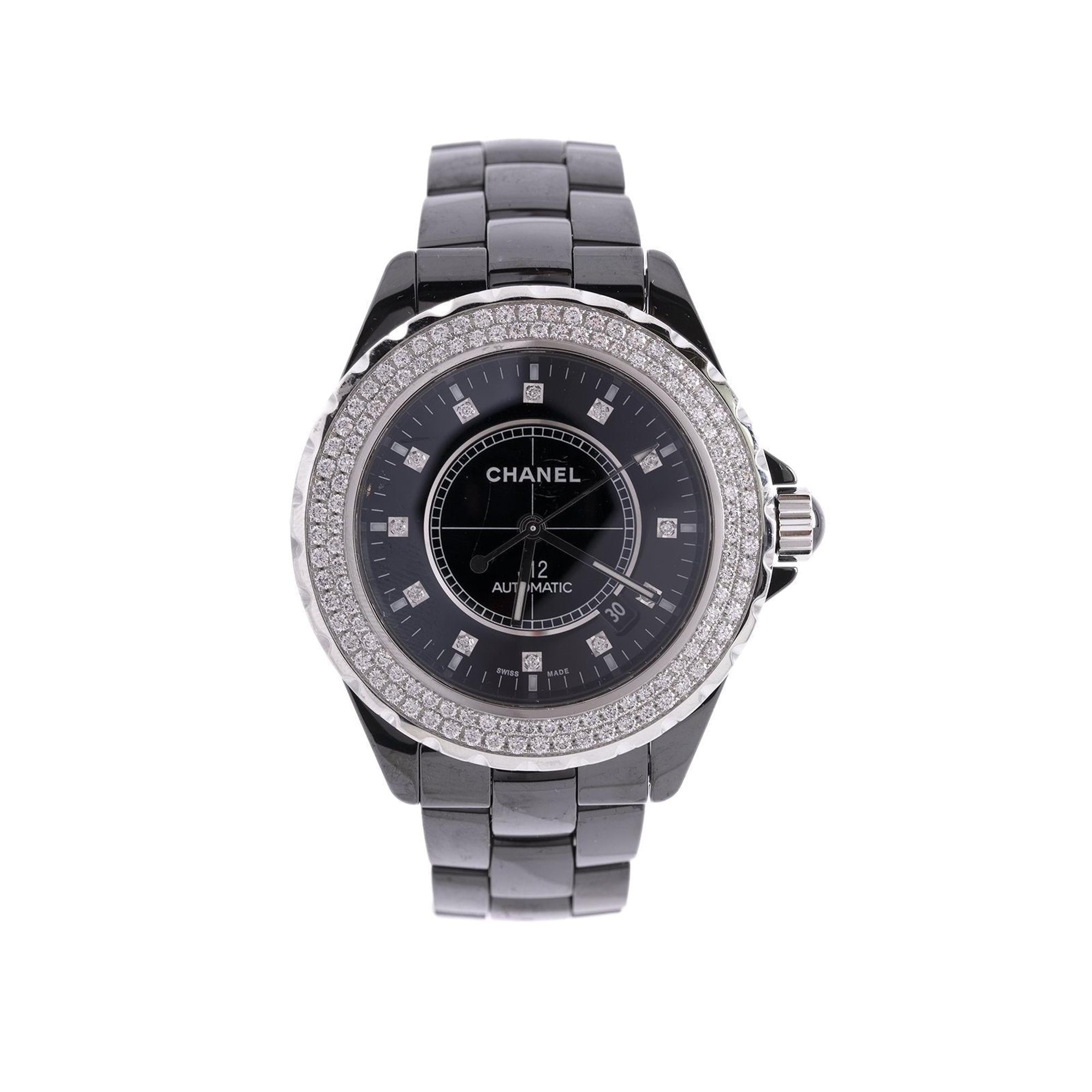 Chanel Black Ceramic Diamond J12 Watch