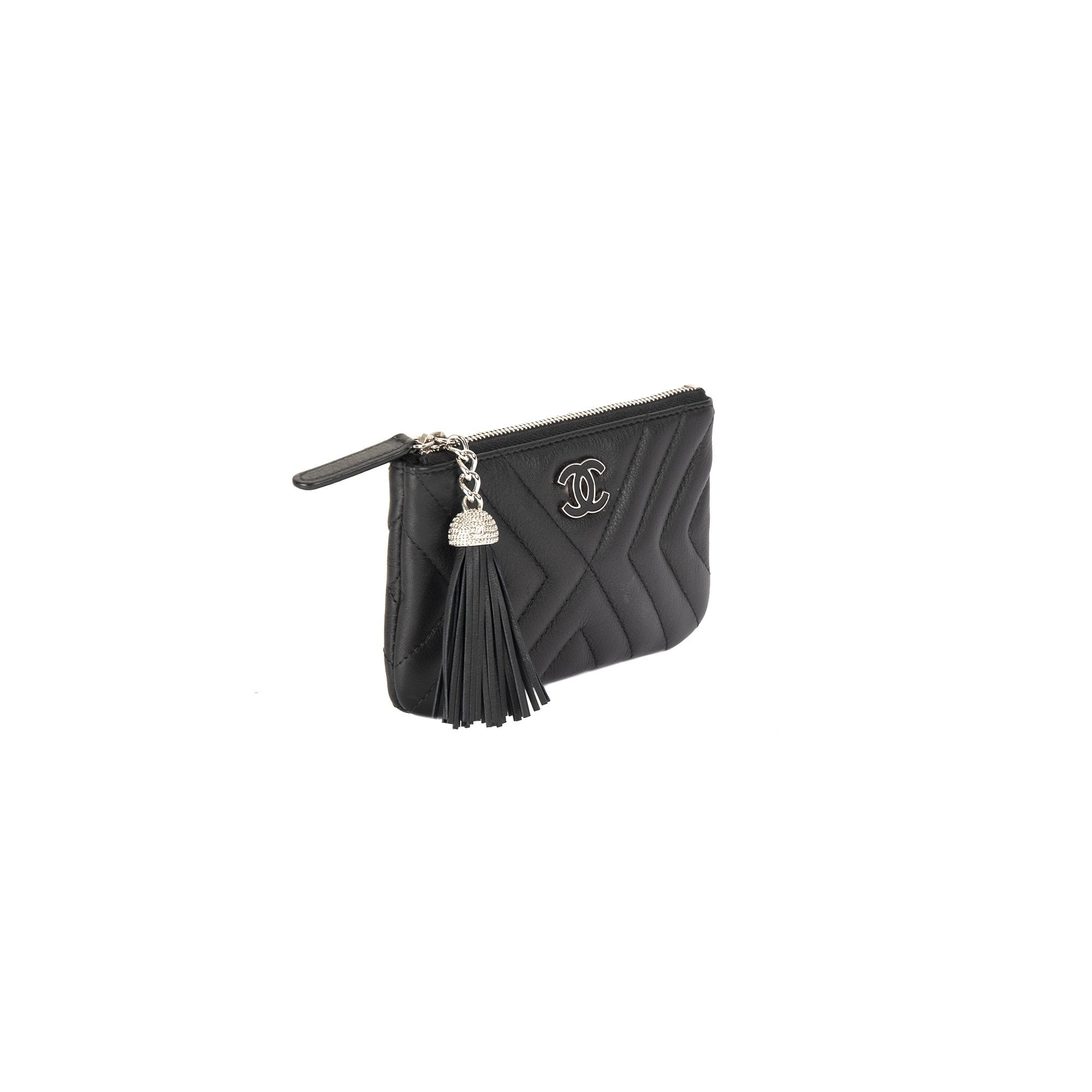 Chanel Black Chevron Tassel Mini Zip Pouch