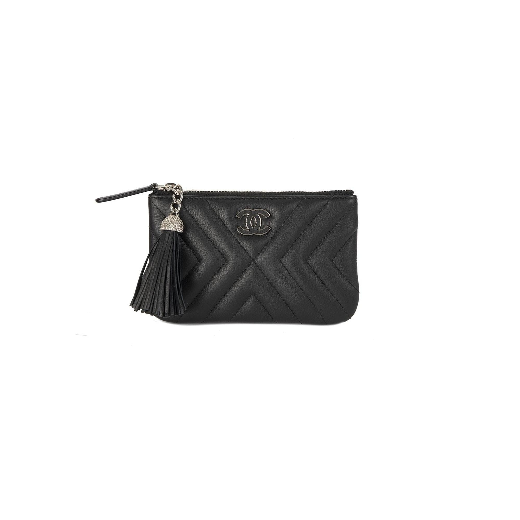 Chanel Black Chevron Tassel Mini Zip Pouch