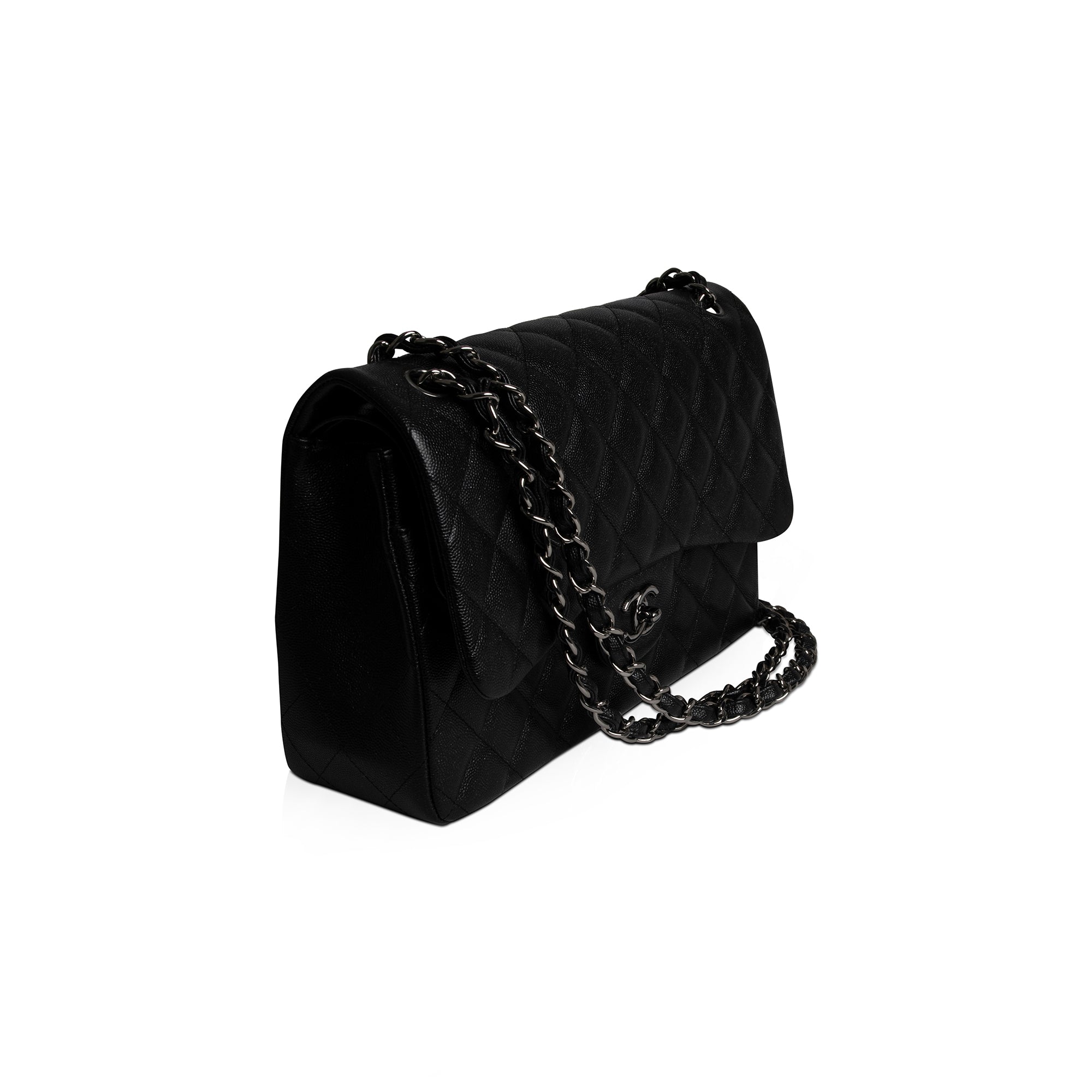 Chanel Black Iridescent Caviar Classic Jumbo Double Flap Bag