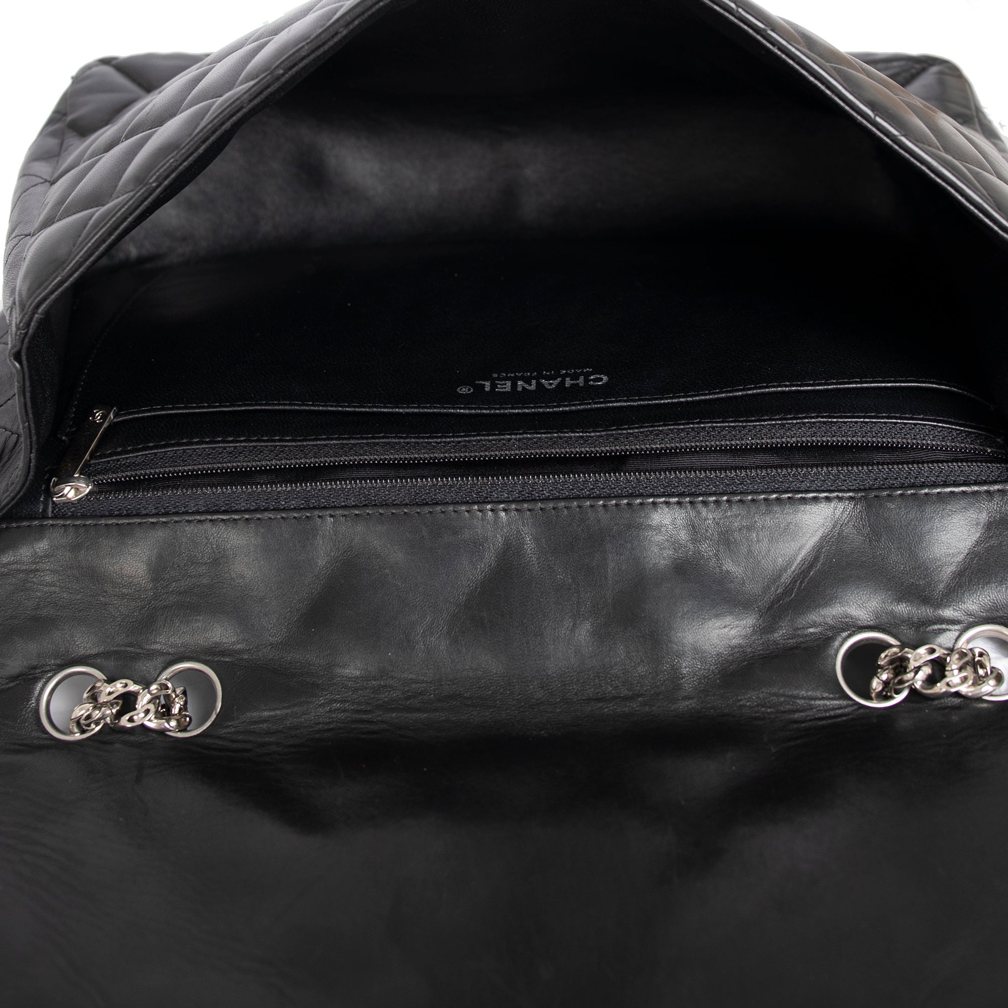 Chanel Black Lambskin Bijoux Chain Jumbo Single Flap Bag w/ Authenticity Card