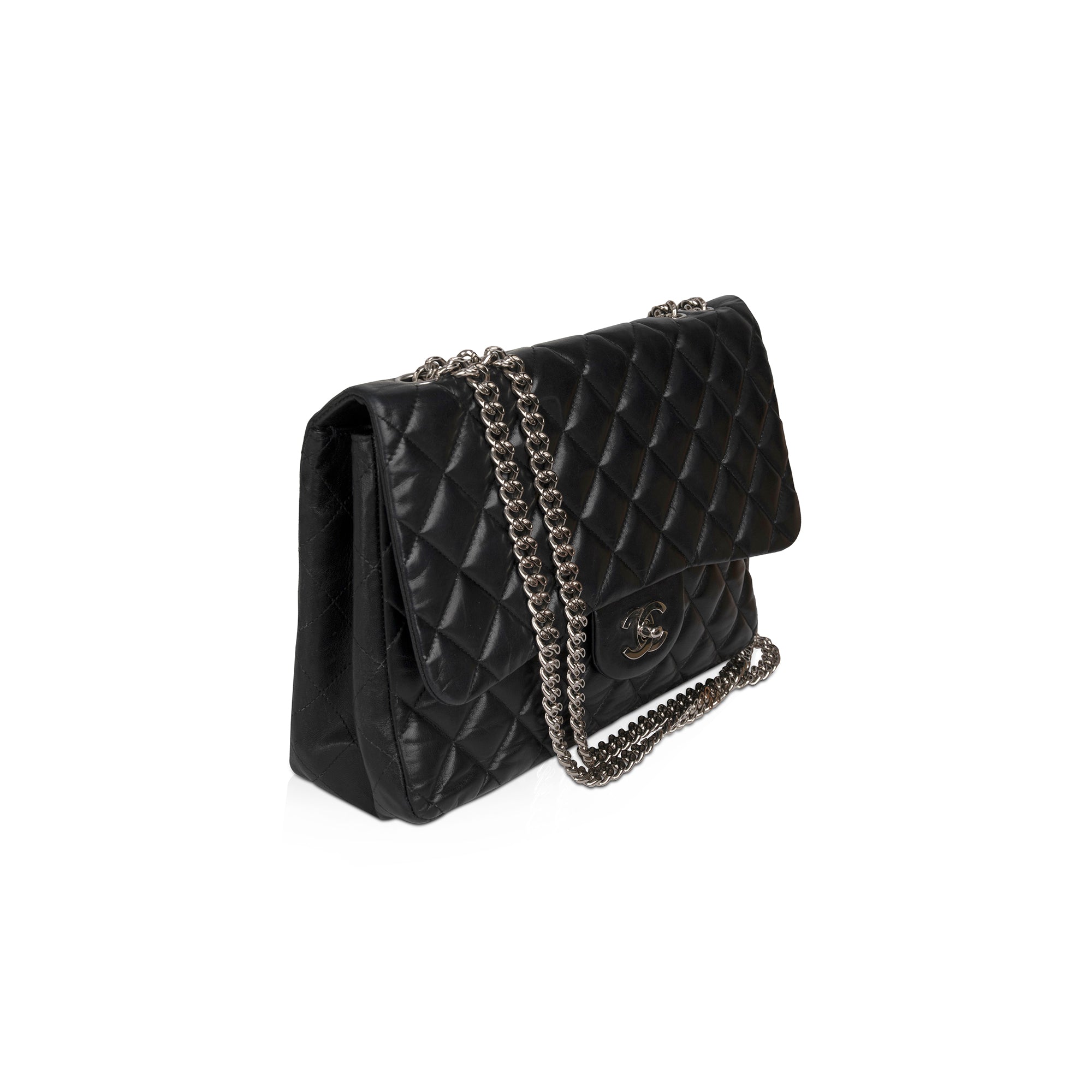 Chanel Black Lambskin Bijoux Chain Jumbo Single Flap Bag w/ Authenticity Card