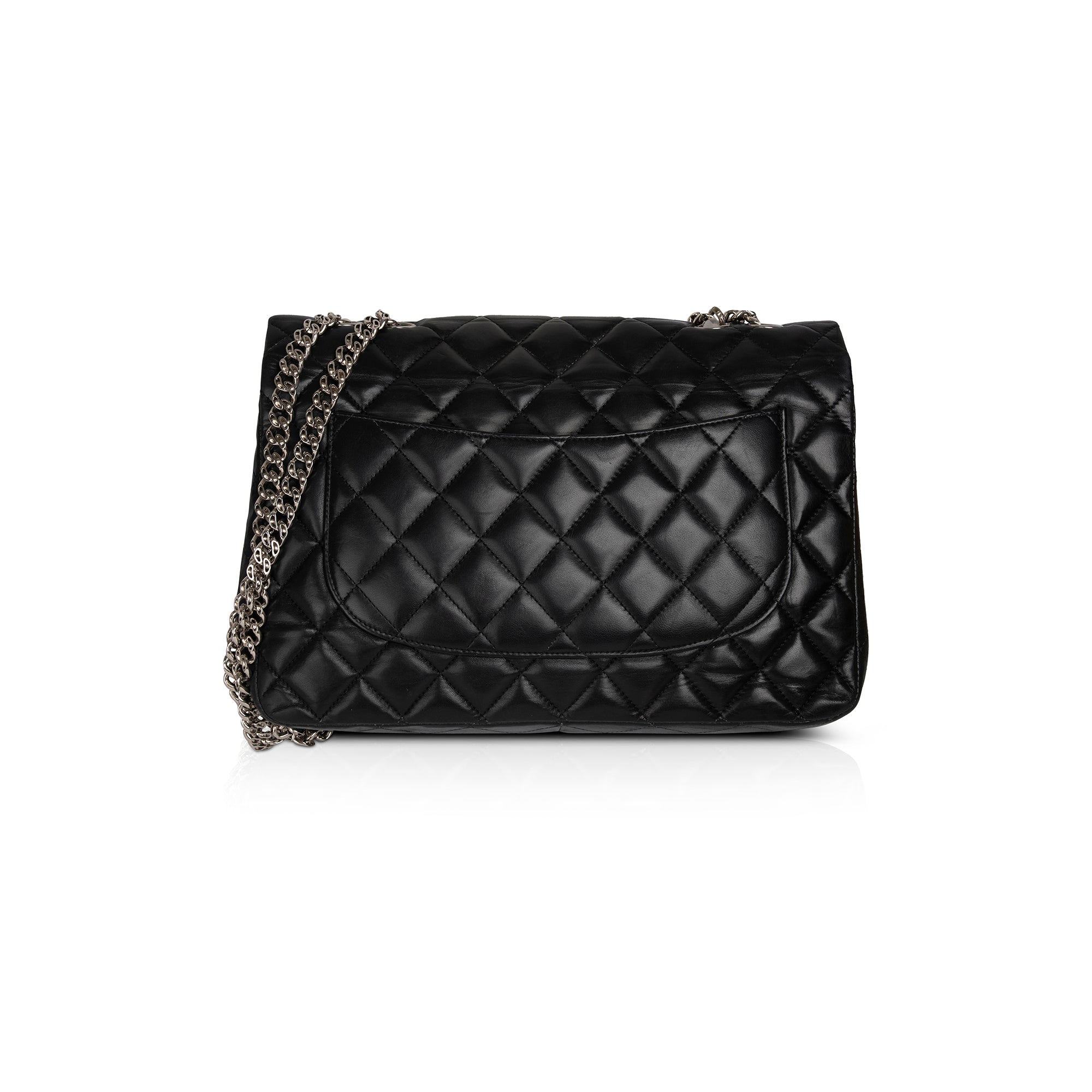 Chanel Black Lambskin Bijoux Chain Jumbo Single Flap Bag w/ Authenticity Card