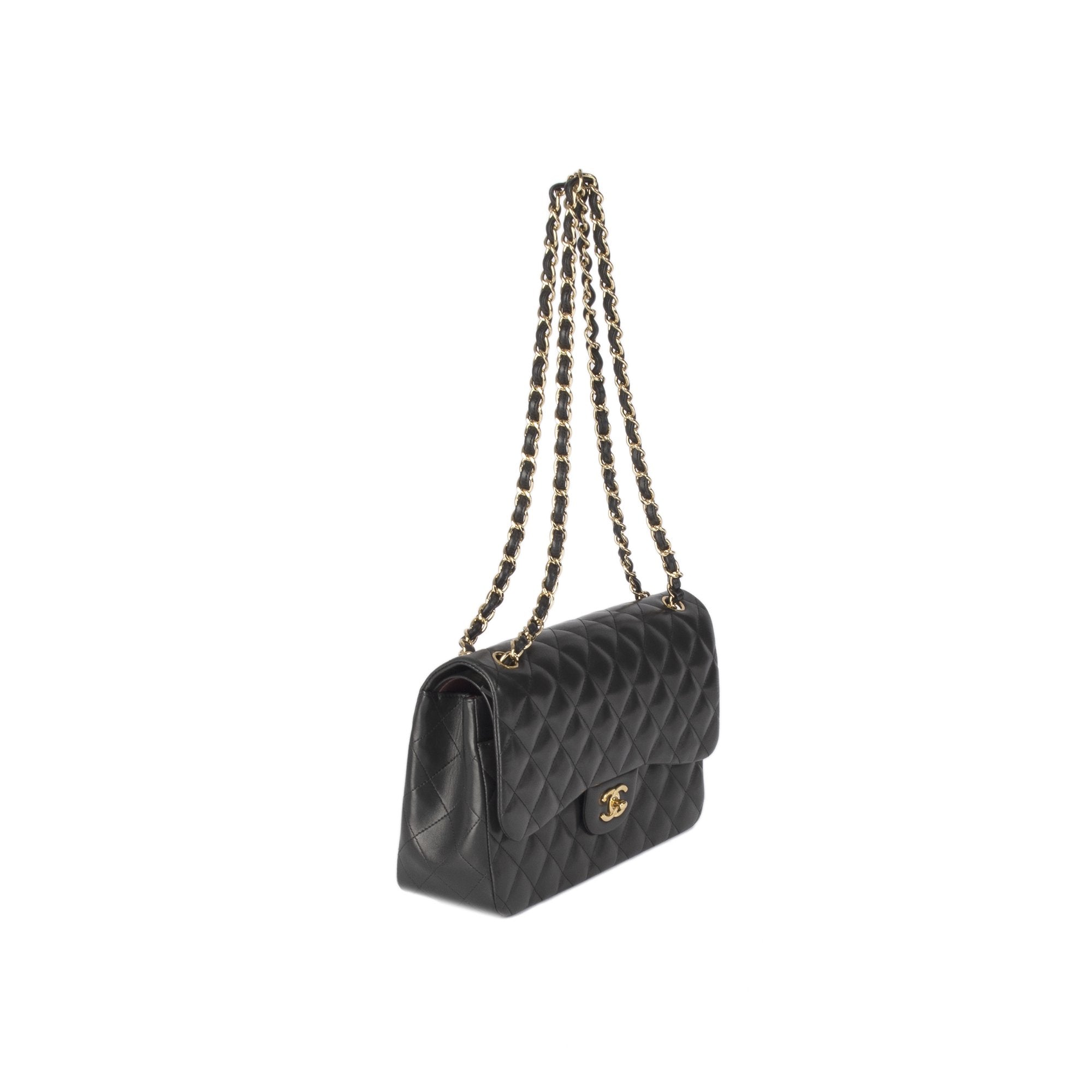 Chanel Black Lambskin Classic Jumbo Double Flap Bag w/ Box