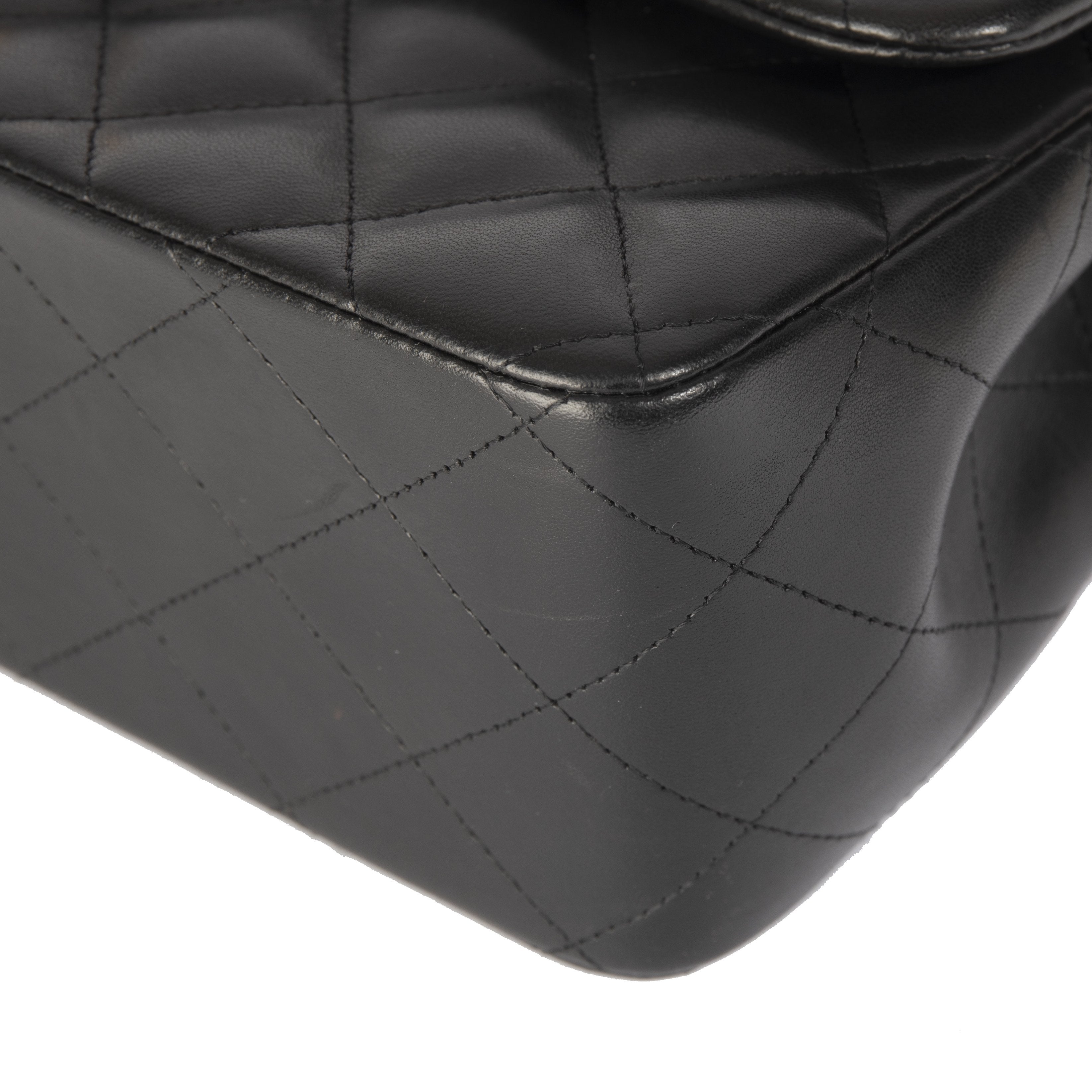 Chanel Black Lambskin Classic Jumbo Double Flap Bag w/ Box