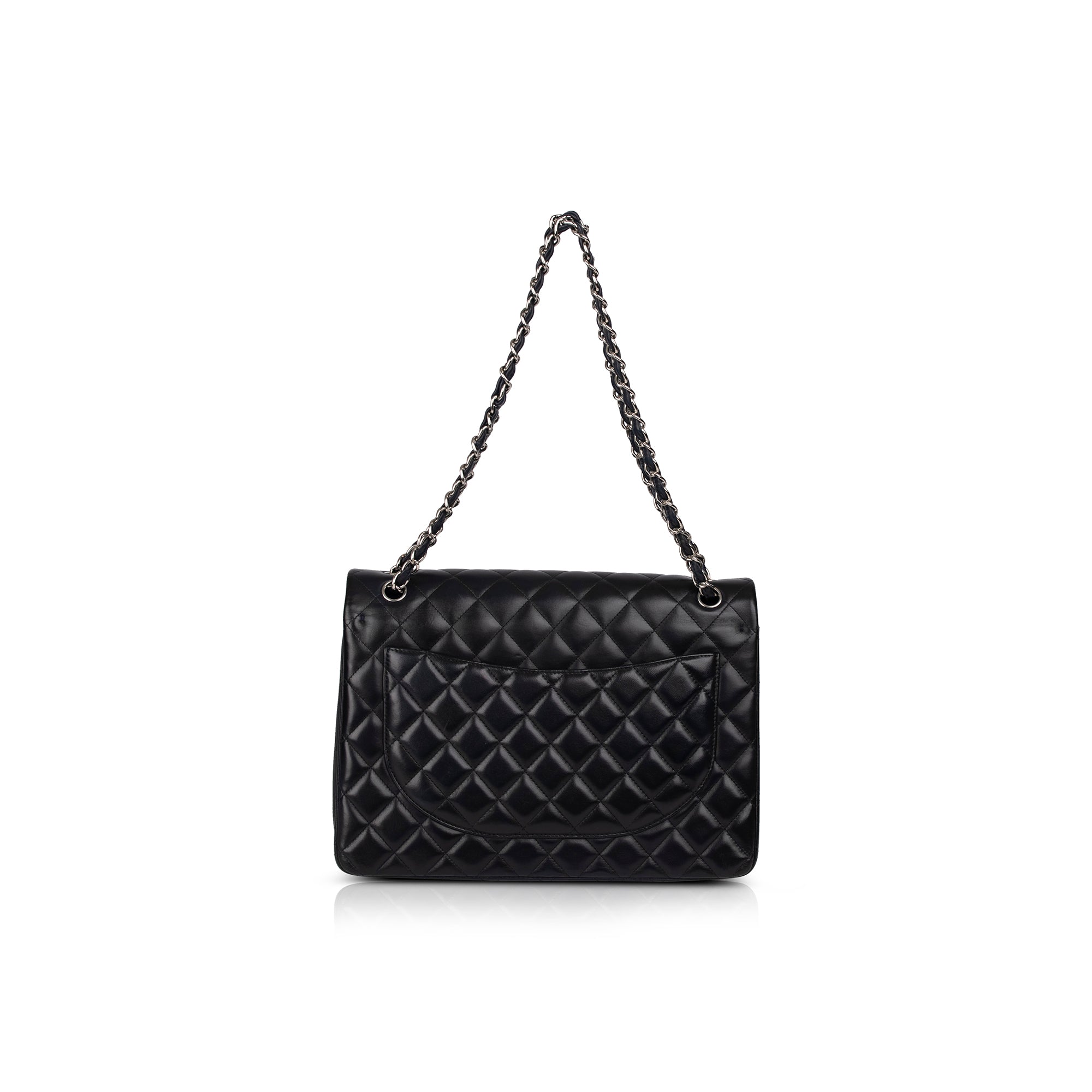 Chanel Black Lambskin Classic Maxi Double Flap Bag w/ Box