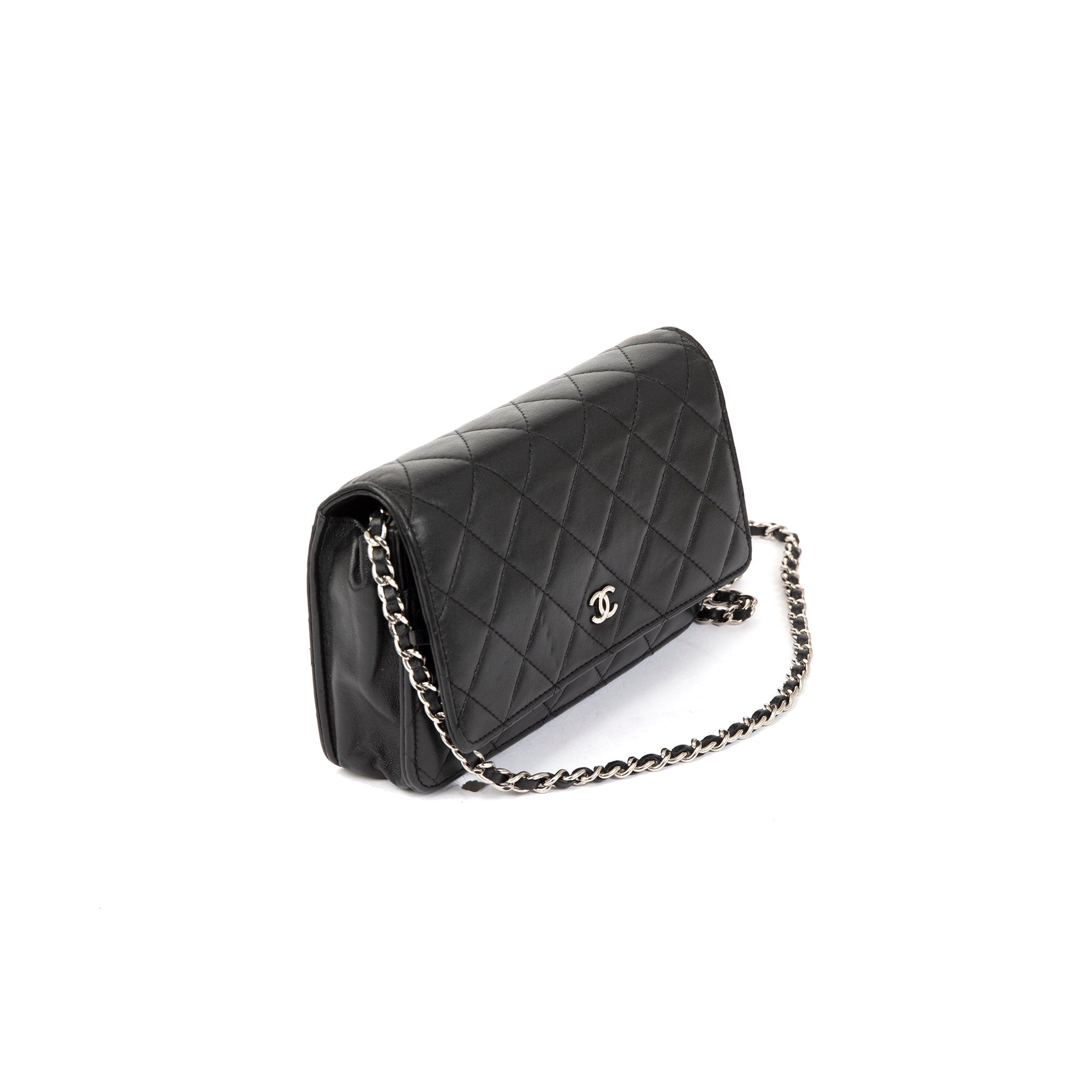 Chanel Black Lambskin Classic Wallet on Chain w/ Box