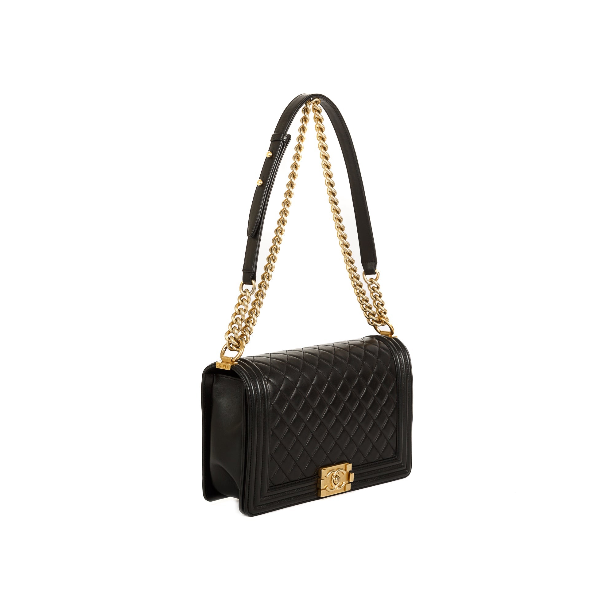 Chanel Black Lambskin Large Boy Bag w/ Authenticity Card