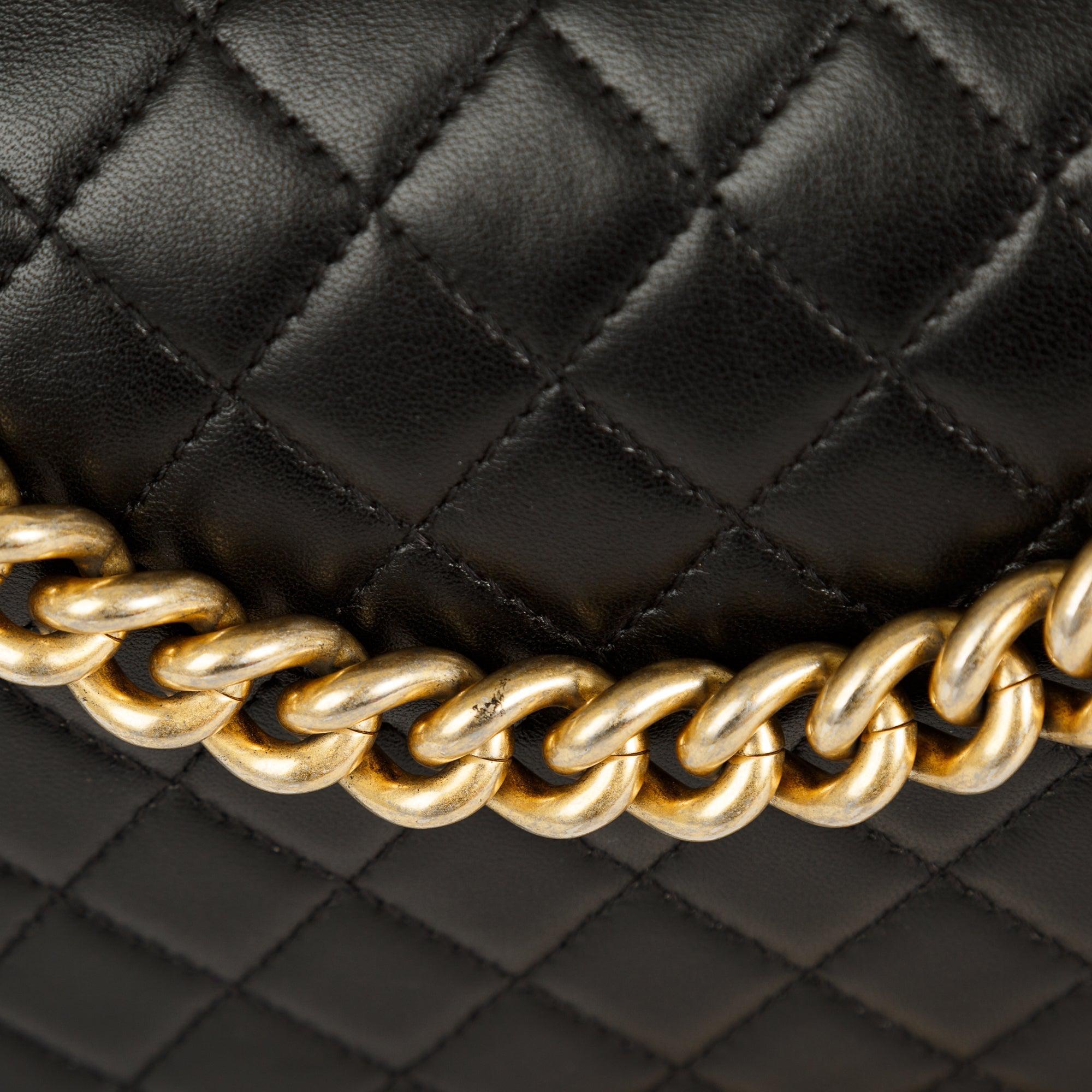 Chanel Black Lambskin Large Boy Bag w/ Authenticity Card