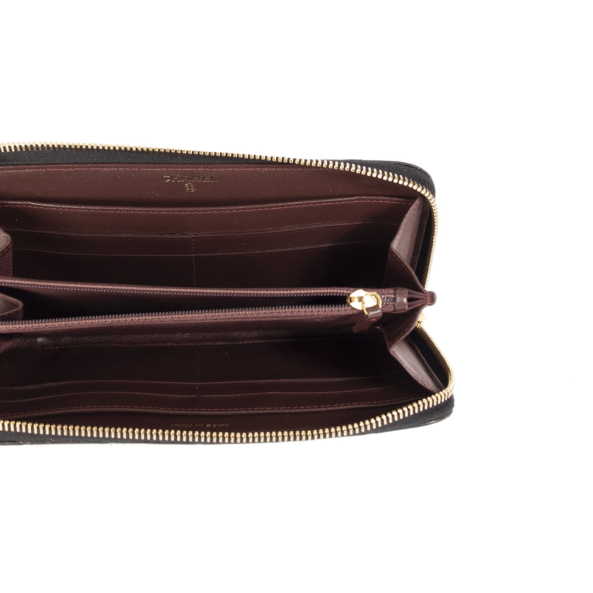 Chanel Black Lambskin Quilted Long Zip Wallet