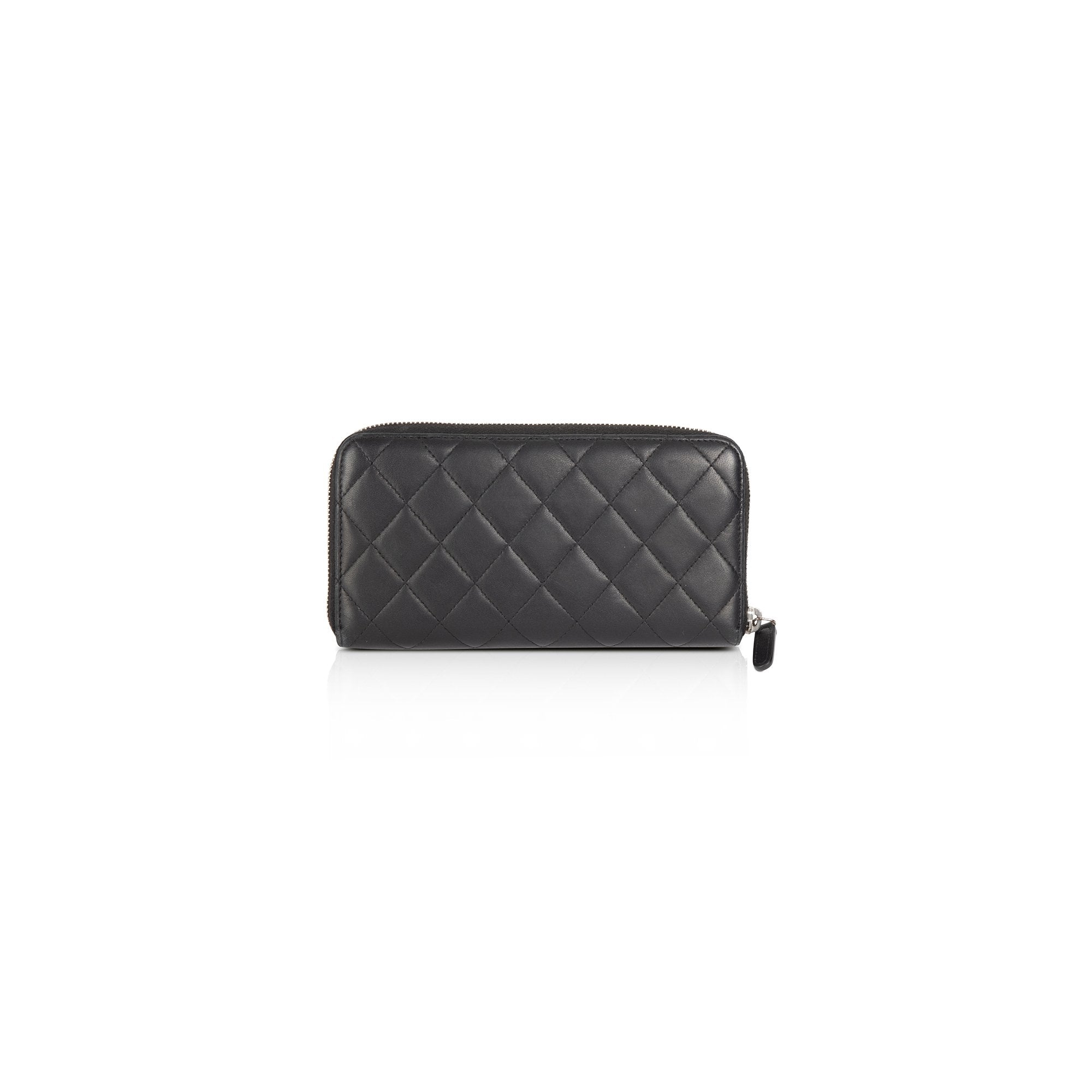 Chanel Black Lambskin Quilted Zip Wallet