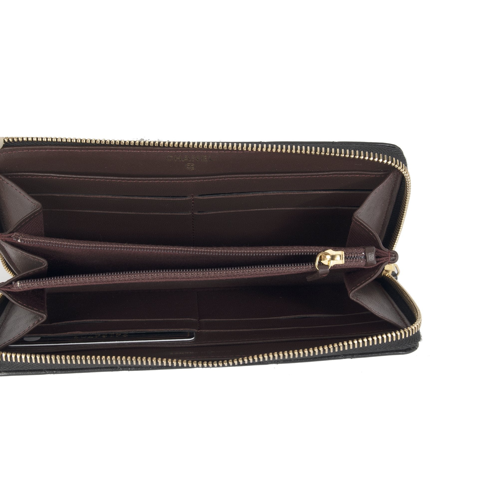 Chanel Black Lambskin Quilted Zip Wallet w/ Box & Authenticity Card